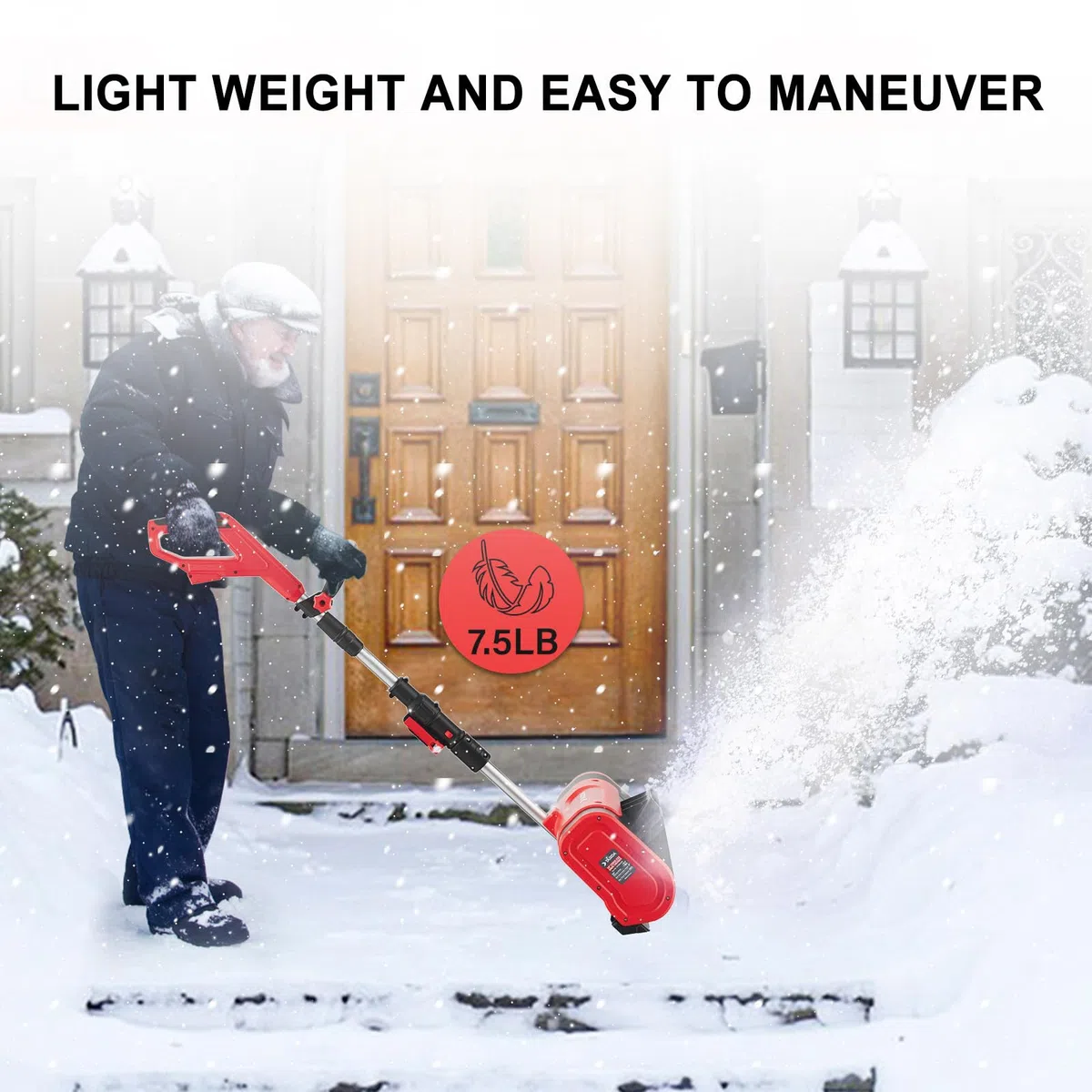 Pala da neve senza fili, 1200 W 21 V, spazzaneve elettrico, manico anteriore regolabile, batteria ricaricabile inclusa rimozione neve