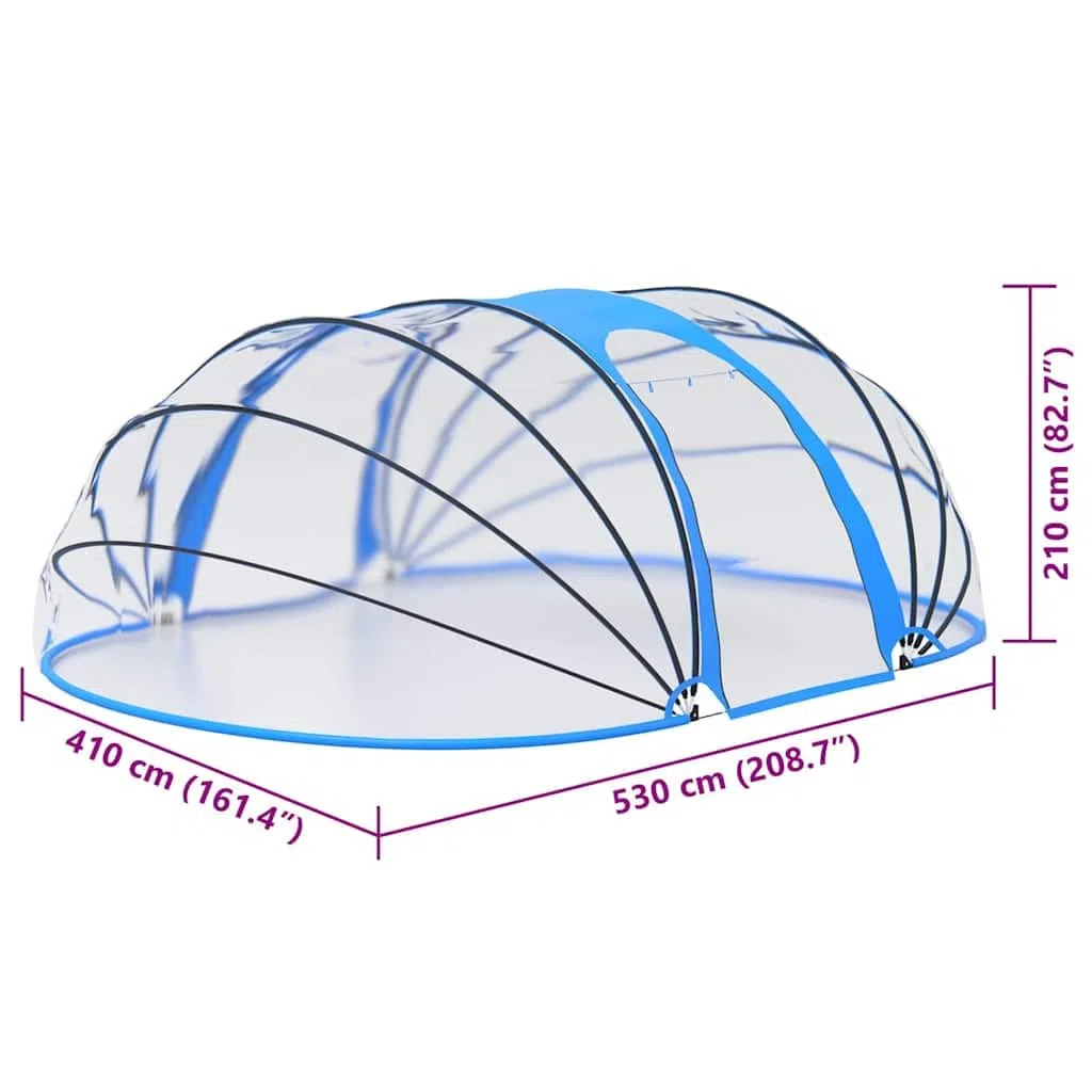 Cupola ovale per piscina, 530 x 410 x 210 cm, in PVC, con telaio in fibra di vetro, impermeabile, con due porte laterali arrotolabili, adatta per piscina fuori terra, offre protezione UV e