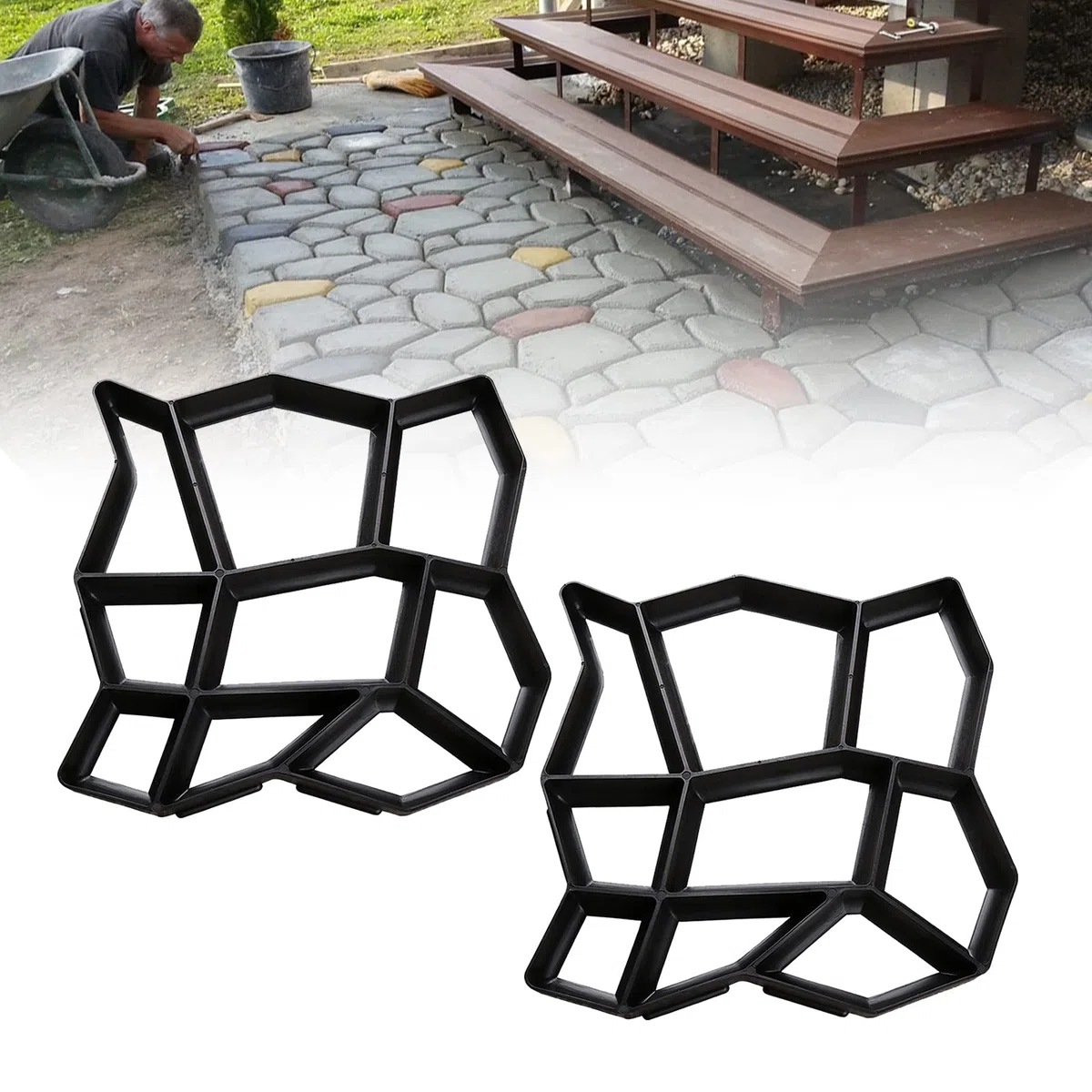 2 stampi per pavimentazione fai da te, in plastica, colore nero, per pavimentazione, per uso esterno, solidi e stabili, 43 x 43 x 4 cm