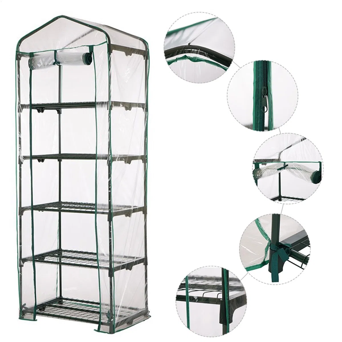 Copertura per serra a 5 ripiani in PVC resistente alle intemperie, 69 x 49 x 187 cm, copertura di ricambio per serra da giardino, facile da montare, senza attrezzi, in PVC trasparente, verde, per