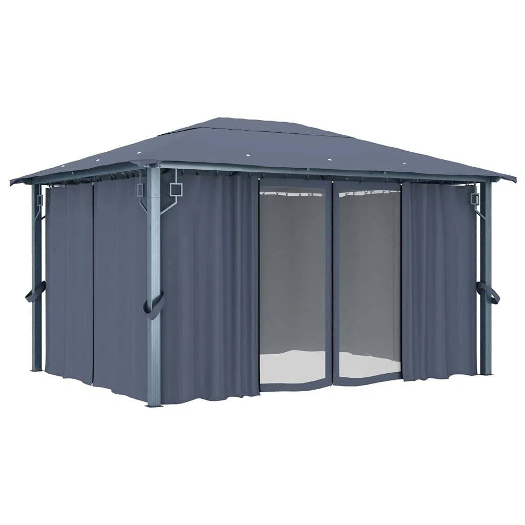 Generico Gazebo con Tende e Luci LED 400x300 cm Antracite in Alluminio,Antracite,45.41kg,3070336