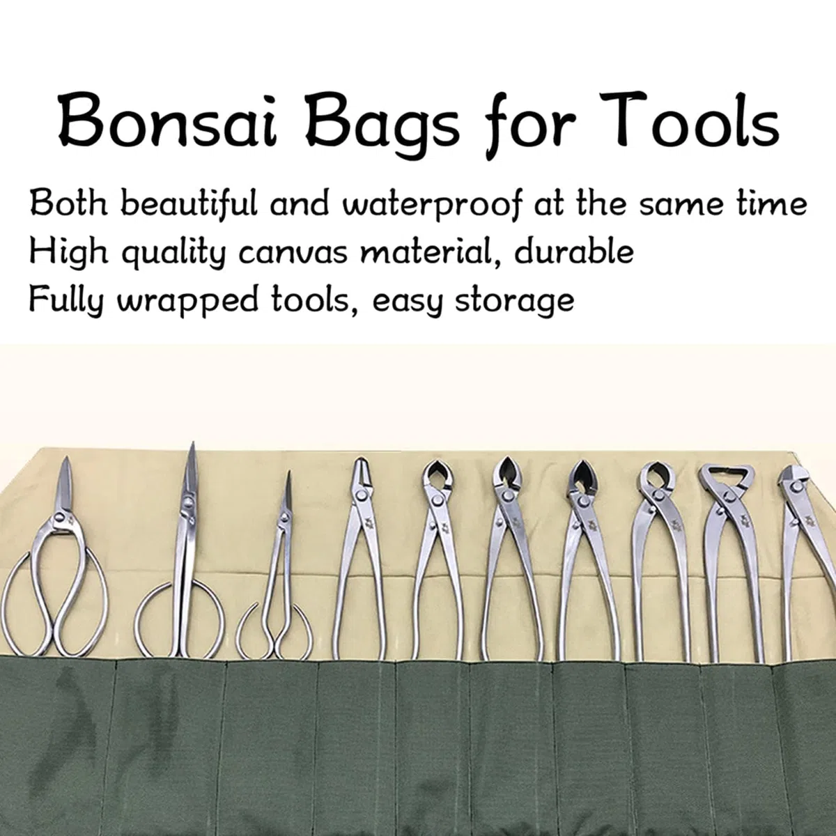Borsa per Attrezzi Bonsais, 30,0x13,6 Pollici Borsa Attrezzi Bonsai Tascabile da 10 Pezzi, Multifunzione Compatta in Tela Giardinaggio, Verdure Attrezzatura per Riporre Gli Attrezzi Meccanici