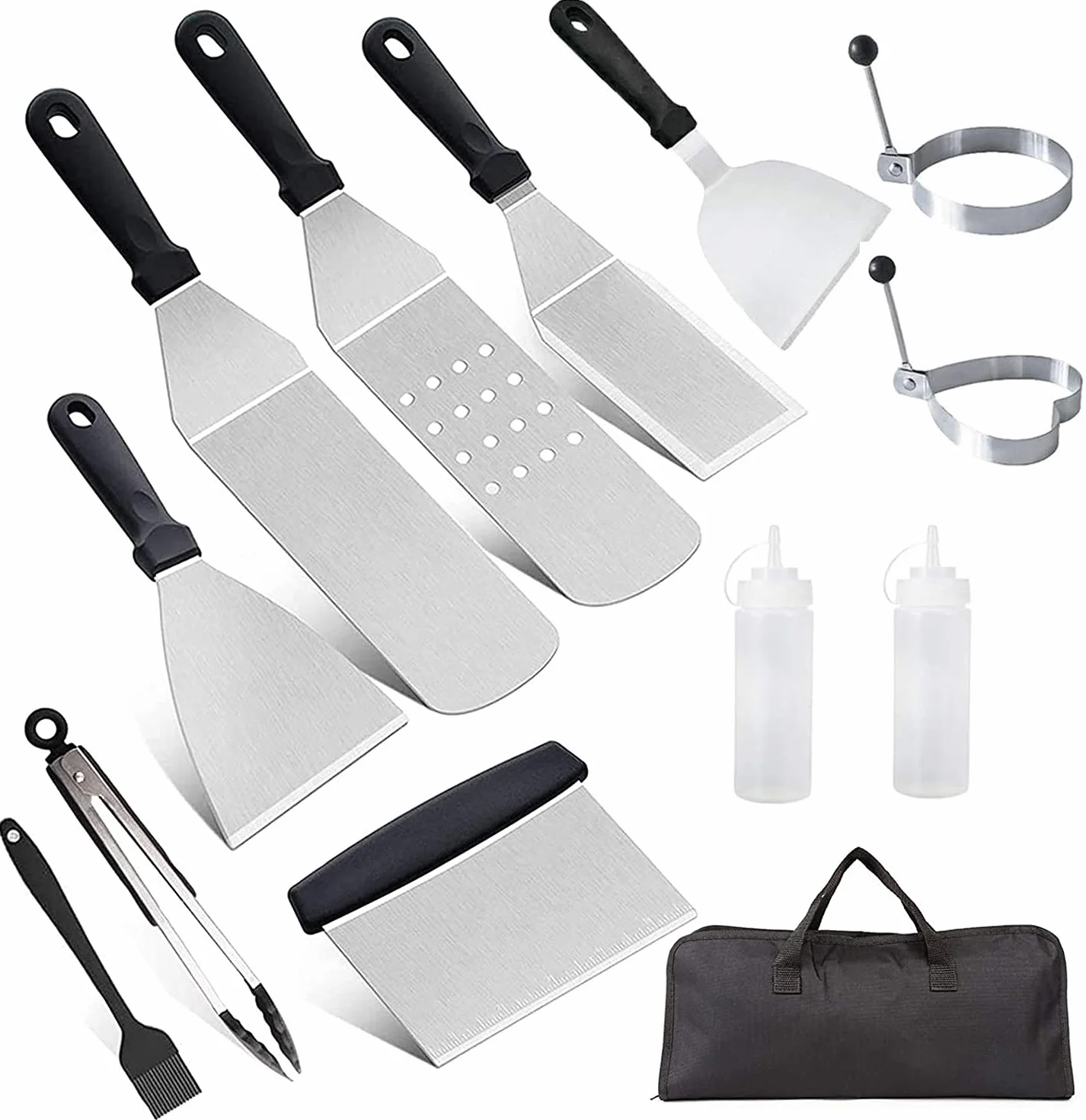 Set di Spatola e Raschietto per Barbecue, AMZMUKAUP 12 Pezzi Kit BBQ di Utensili Teppanyaki Acciaio Inox Accessori per Griglia Cucina da Campeggio, Barbecue all'aperto, Feste in Cortile