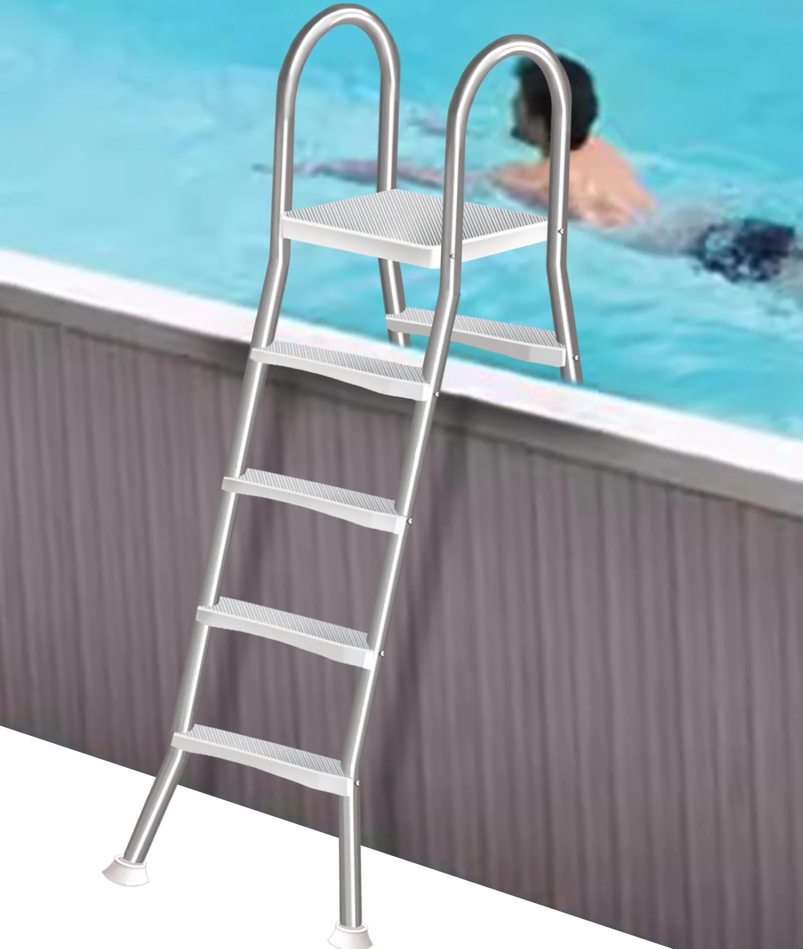 Scala per piscina rialzata 250 kg, scala in acciaio inox a 4 gradini per piscina rialzata da 135 cm, scala per piscina a doppio lato con gradini rimovibili