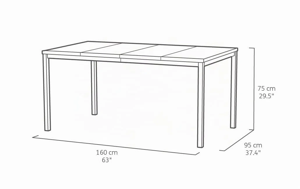 Keter Avon Tavolo da Pranzo Esterno per Giardino e Terrazza, 160x95x75H cm, Adatto per 6 Persone, Piano in Finitura Effetto Legno, Struttura in Metallo Bianca