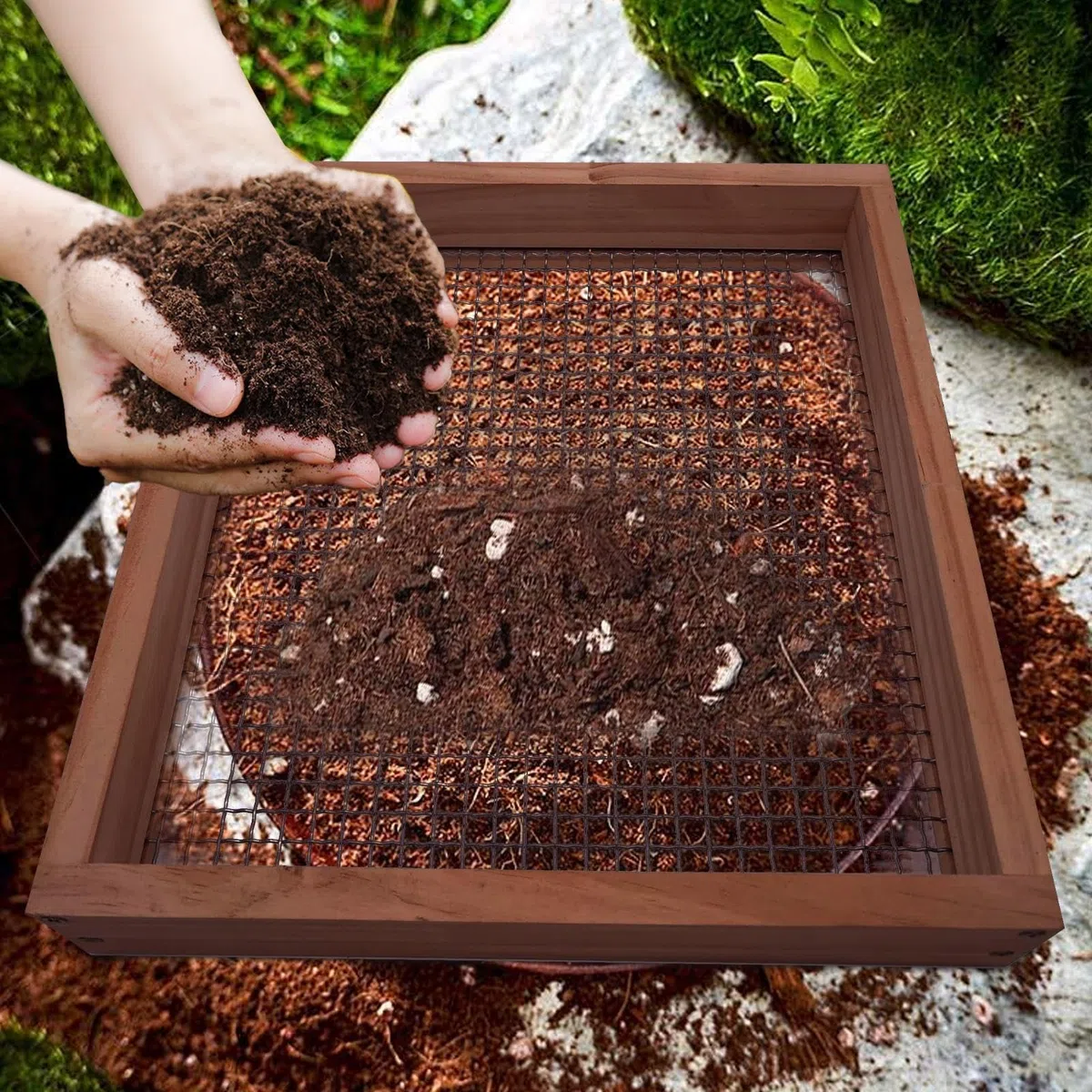Grande setaccio del suolo - setaccio di terreno grande per rocce | Rack da setaccio da giardino manuale multifunzionale con grande capacità | 29x32.5x5cm Strumento riutilizzabile Efficiente alimentazi