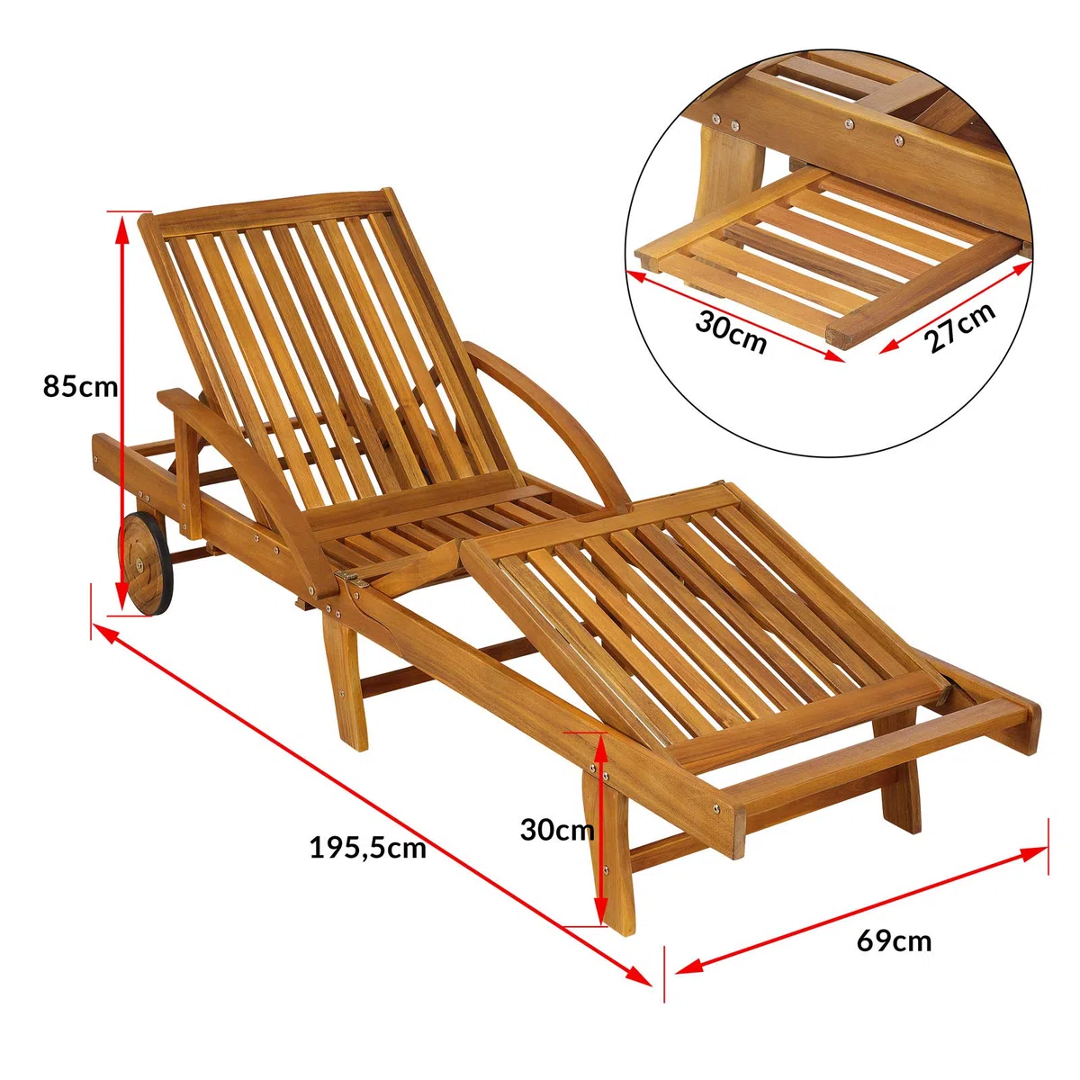 CASARIA Sedia a Sdraio 2x Tami Sun in Legno Acacia Tavolino Estraibile Lettino Prendisole Pieghevole