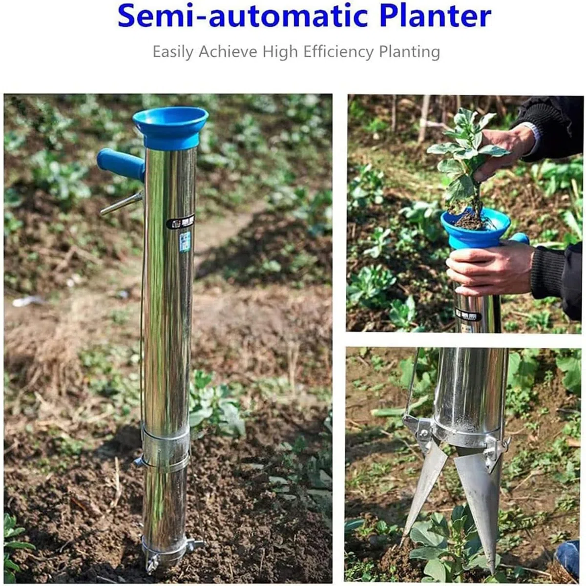 Trapiantatore per piantine di verdure - Manico lungo con piantatore di bulbi con impugnatura morbida, profondità di 12 cm, comodo per piantare in giardino, cortile, serra