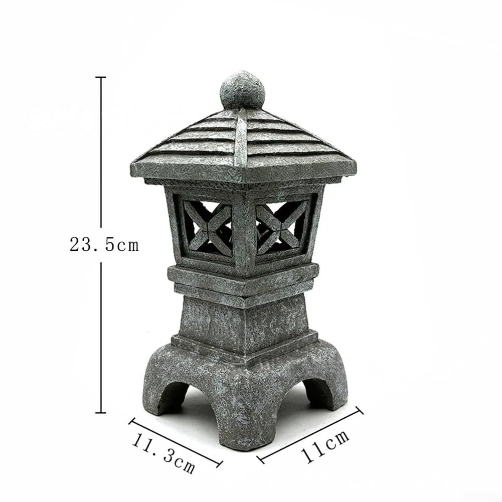 Lanterna a pagoda ad energia solare, statua da giardino zen in resina, torre giapponese in pietra per esterni, luce decorativa per cortile resistente alle intemperie, per illuminazione paesaggistica