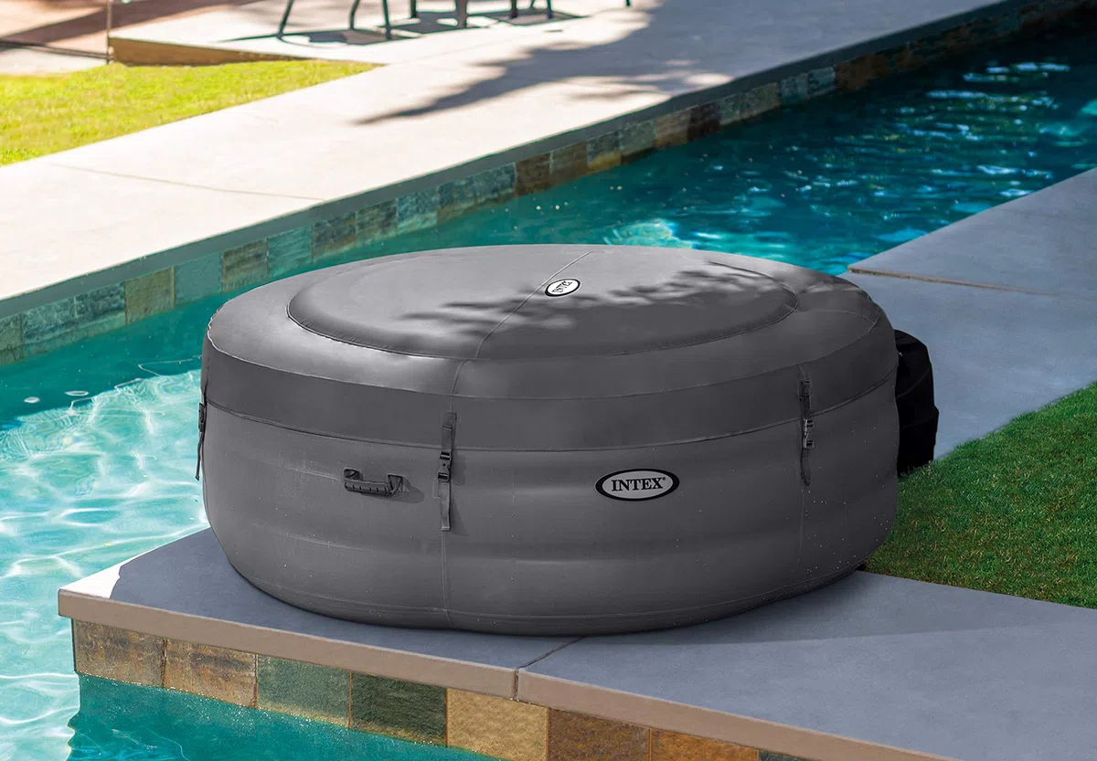 Intex 28482EX - Vasca Idromassaggio Gonfiabile Simple Spa, 4 posti, Grigio, ⌀ 196x66 cm