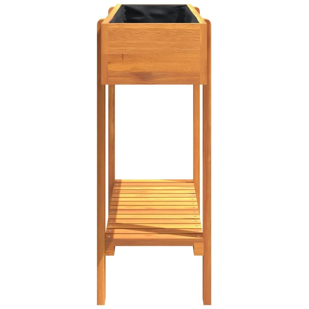Fioriera Rialzata 90x30x75 cm Legno Massello Acacia da Giardino | Vasca per piante da balcone e patio con ripiano inferiore e sacco interno in tessuto, ideale per orto ed erbe aromatiche.