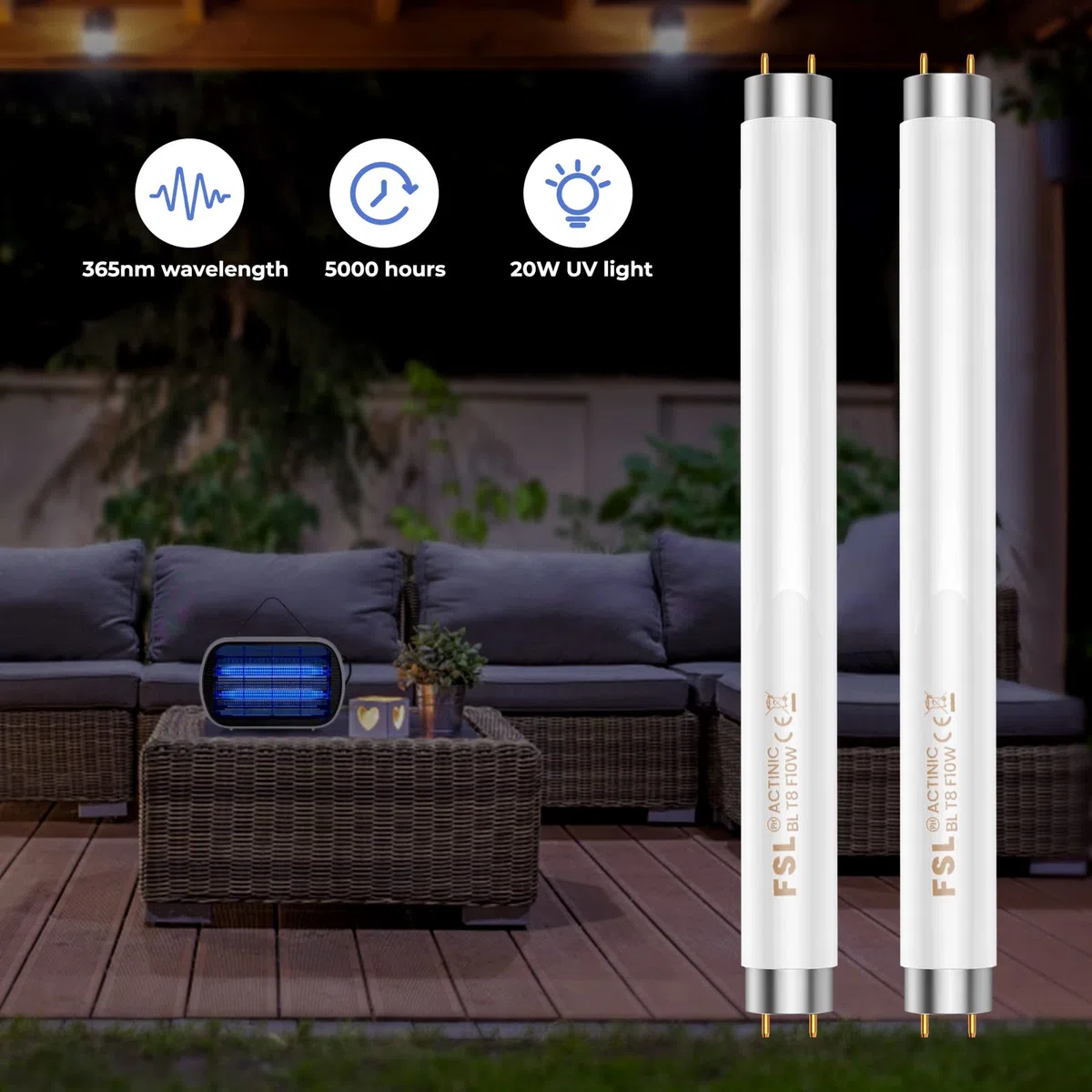 Buzbug Mosquito Killer Lamp Lampadine di Ricambio MA-015, Lampadina Zapper Bug con Luce UV 20W, Copertura 2000 Piedi Quadrati, Durata 5.000 Ore, Bianco, Confezione da 2