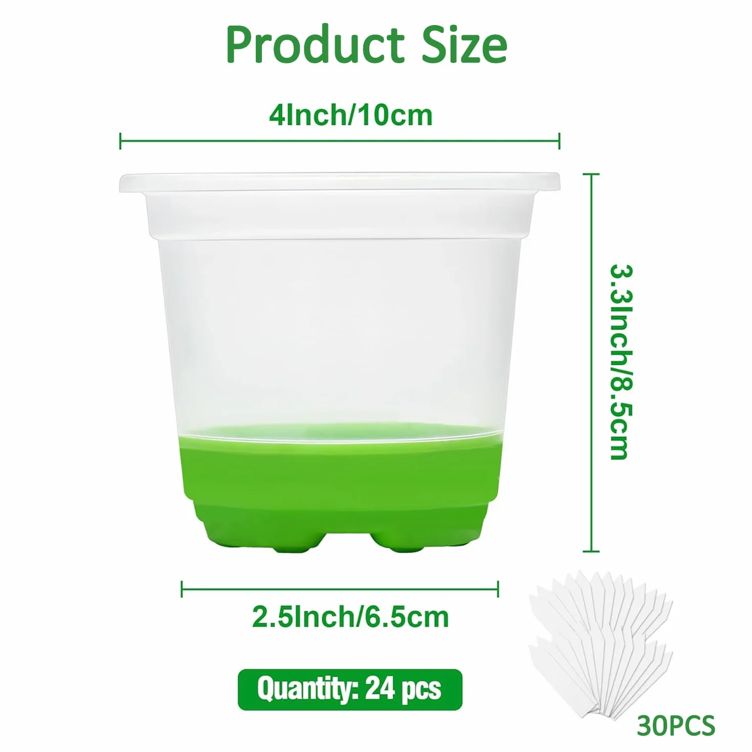 Vasi da coltivazione, 24 pezzi, 10 cm, trasparenti con base in silicone, Vasi per piante in plastica riutilizzabili, Vasi per piante trasparenti per piante grasse, Piantine per piante, Verde