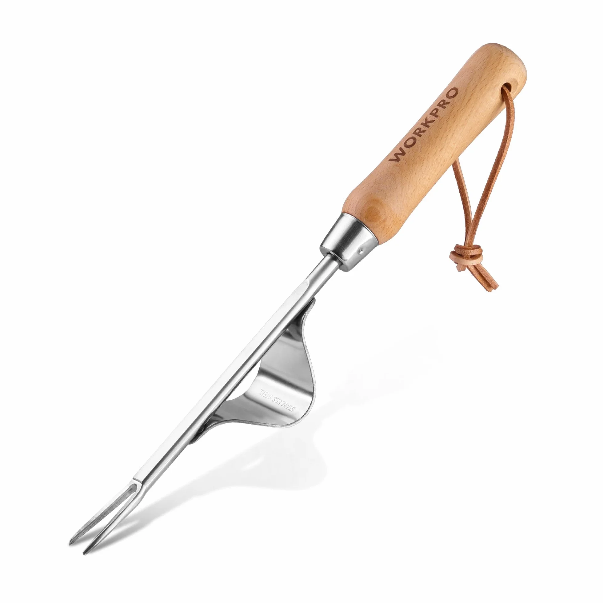 WORKPRO Estirpatore Erbacce Manuale in Acciaio Inossidabile e Legno di Faggio con Punta Vaffilata e Azione di Leva, Strumento Efficiente per Estirpare Erbacce, Utile Attrezzo da Giardino