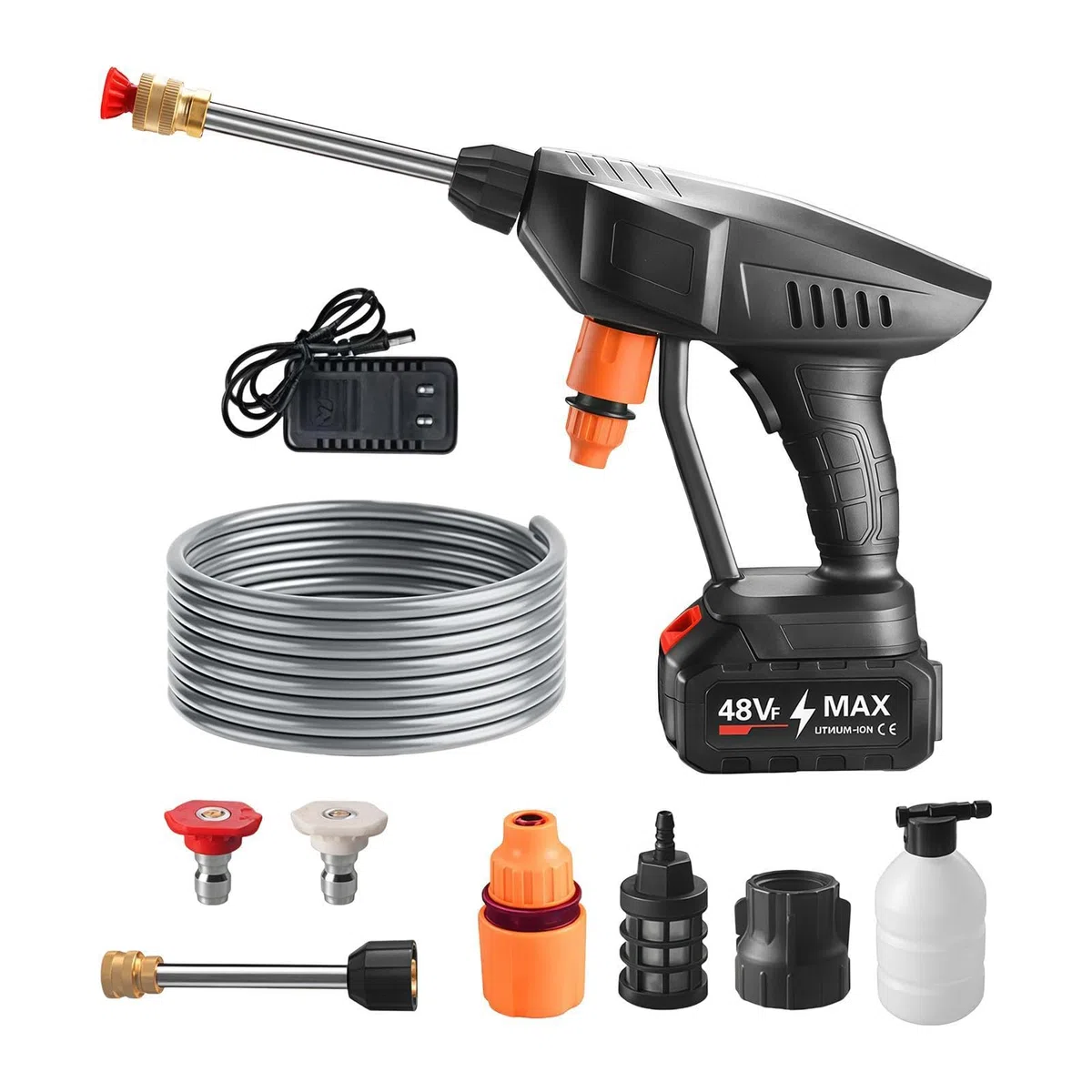 Idropulitrice ad Alta Pressione con Avvolgitubo da 5 m Ricaricabile | Idropulitrice Portatile per Pulizia Per Veicoli, Biciclette, Interni, Esterni, Casa, Mobili, Balcone, Cortile, Giardino,