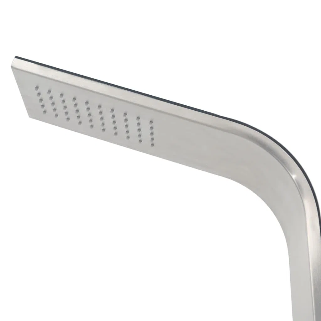 Mangloder - Doccia da giardino in acciaio inox curvo 201 spazzolato, 210 cm, soffione a pioggia, 50 getti, tubo flessibile da 150 cm, per giardino, terrazza, piscina, vasca idromassaggio, facile da