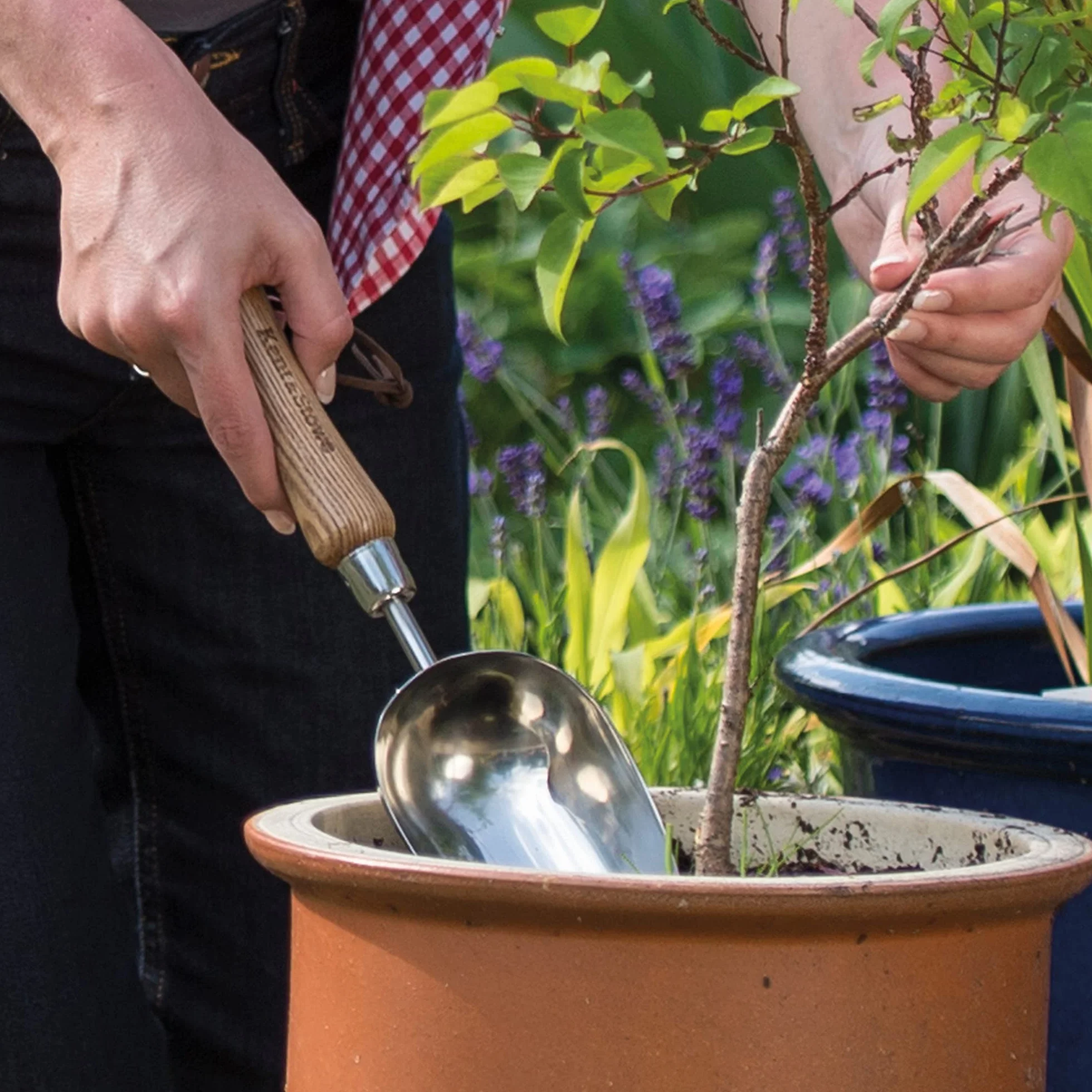 Kent & Stowe Sessola da giardino – Paletta giardinaggio in acciaio inossidabile per piantare e trapiantare, con manico in frassino, lunghezza: 33 cm