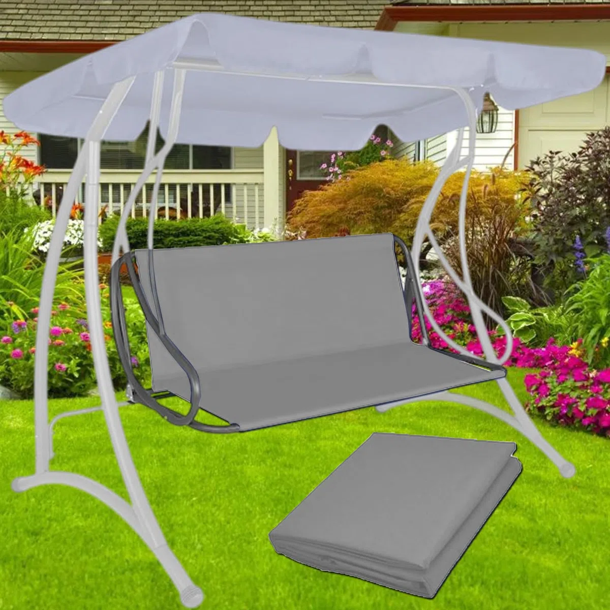 Coprisedile di Ricambio per Dondolo da Giardino,Coprisedili per Altalena da Giardino,Impermeabile 600D Oxford Tessuto Dondolo da Giardino Coprisedile,Resistente (148 * 52 * 52cm,Grau)