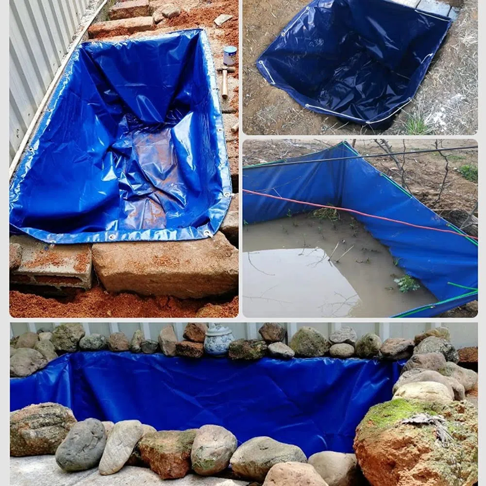 Fodera pieghevole per stagno di pesci con occhielli 0,45 mm serbatoio impermeabile in PVC per tartarughe Koi e pesci d'acqua salata durevole 400 gsm piscina blu 6x4x1 m soluzione di tenuta temporanea