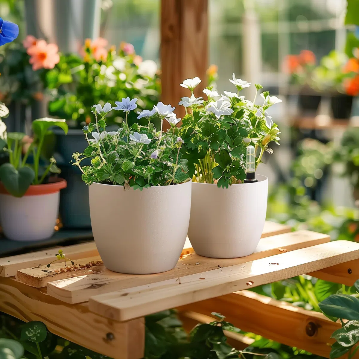 T4U Vaso per Piante da Interno, Vaso Autoirrigante 22 cm Set da 4 Bianco | Vaso con serbatoio acqua, Vaso con indicatore livello acqua, Piante verdi, erbe aromatiche, casa, balcone