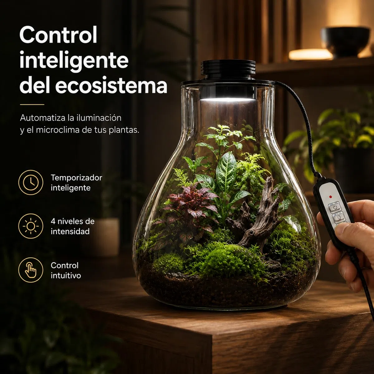 Coperchio Di Metallo Da 10 Cm Con Ventilazione Regolabile E Luce Led Intelligente Giardino Eterno In Vetro Ecosistema Di Terrario Per Piante, Ideale Per Casa, Ufficio O Regalo Di Evergreen Forest