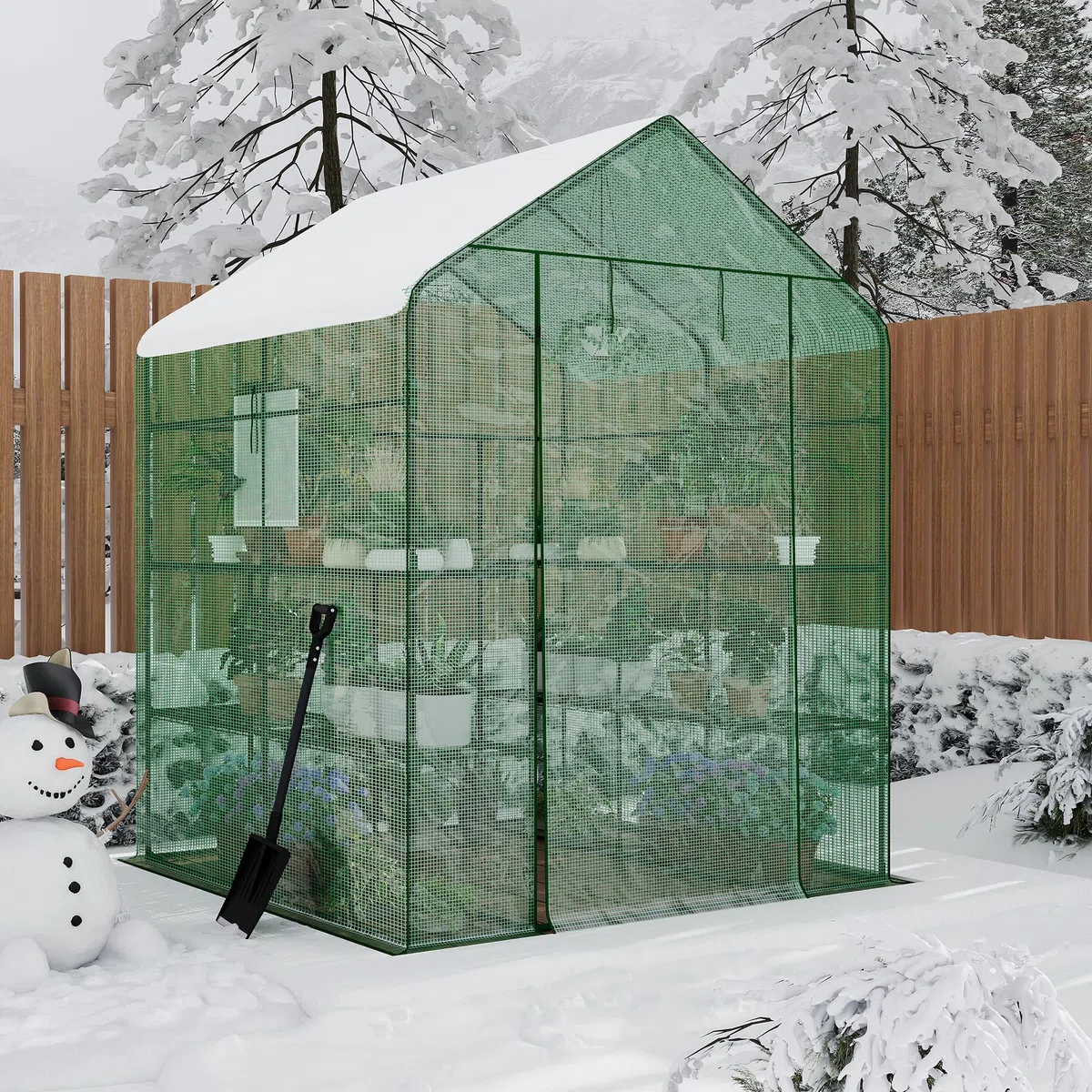 Garvee Serra da Giardino a Casetta, 143x143x195 cm, Serra Walk-in con 12 Ripiani e 2 Finestre, Copertura in PE Rinforzato 140G per Orto e Piante, Verde