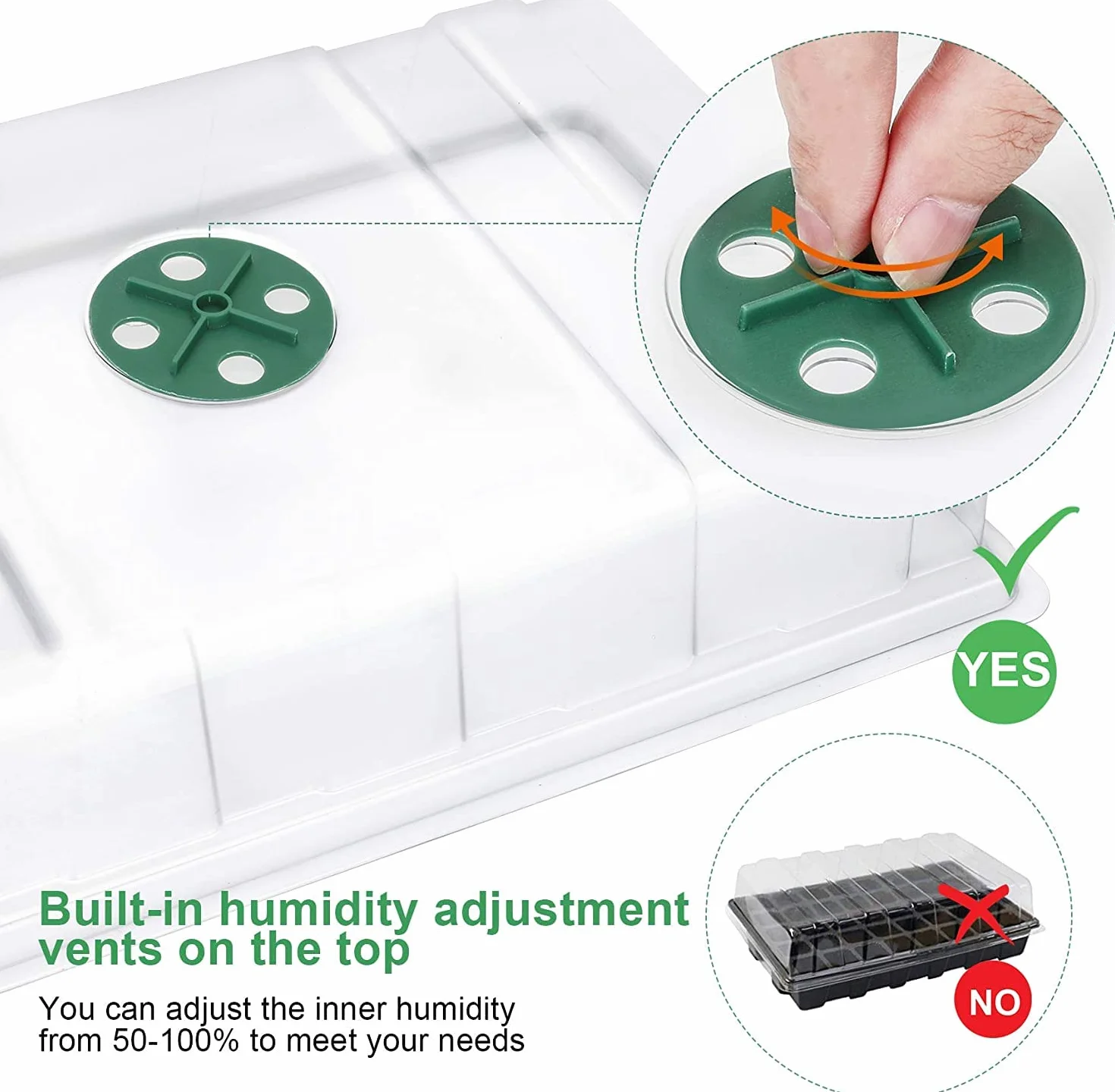 MIXC Semenzaio Vassoio Germinazione, 5 Pezzi 200 Celle Set di Mini Serra da Interno con Coperchio Ventilato Regolabile e Etichetta della Pianta per Semi e Piantine, Verde