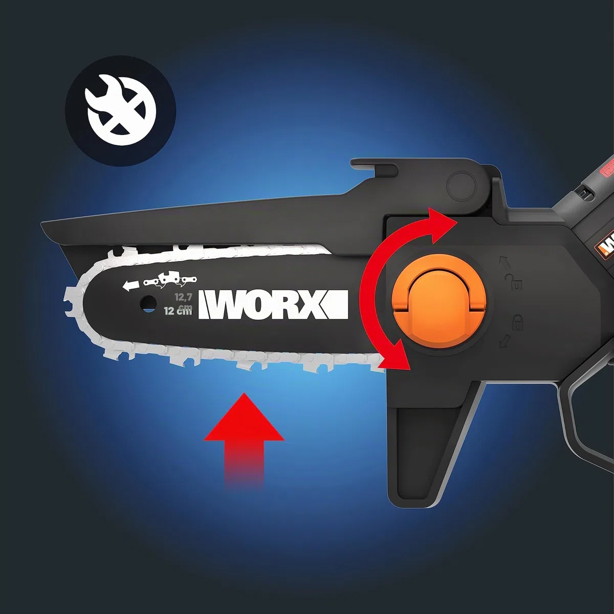 WORX Nitro WG325E Mini Motosega potatore a batteria, Motore Brushless, lubrificazione automatica, leggera e compatta, Motosega Elettrica, PowerShare 20V, con batteria e caricabatterie