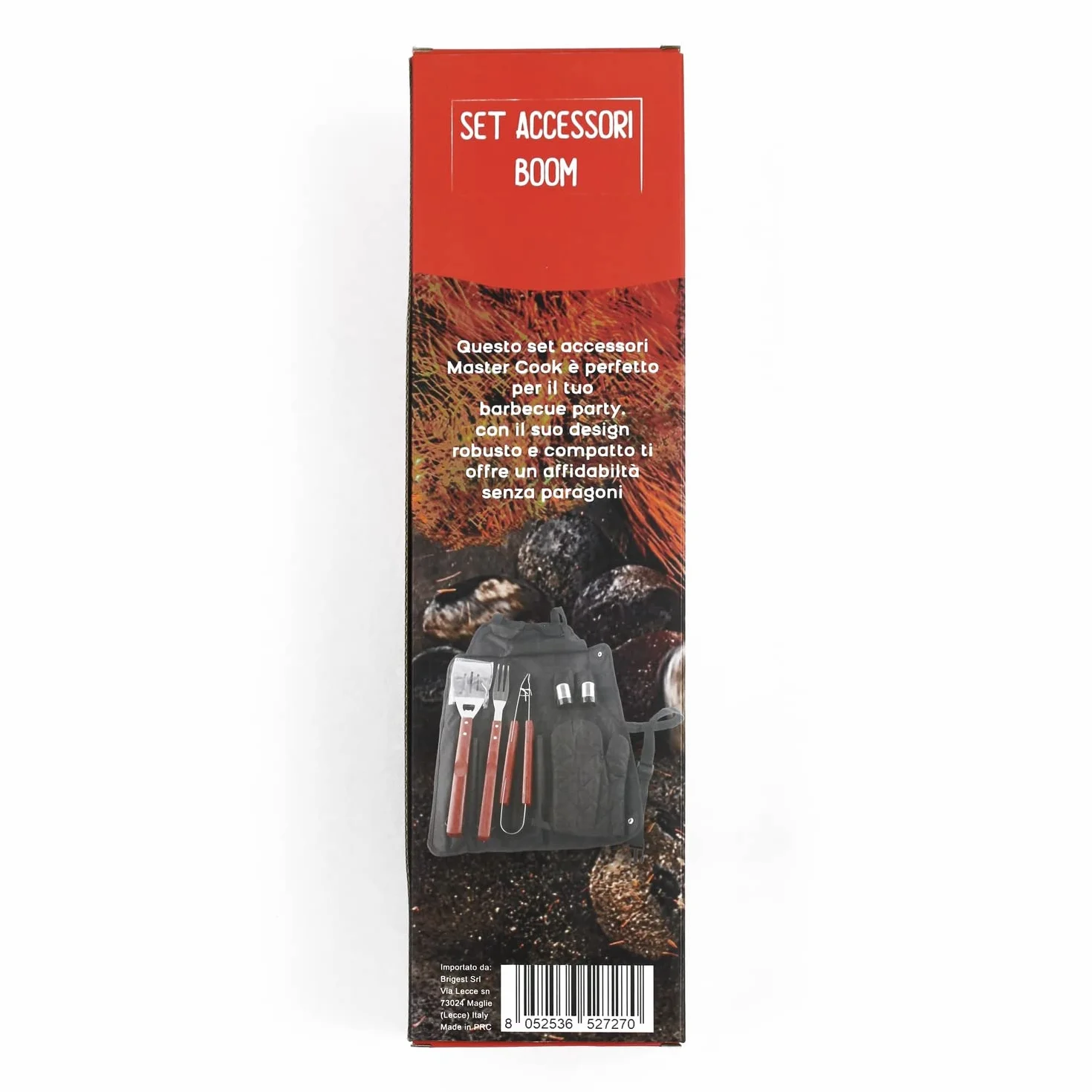MasterCook - Kit Accessori Professionali In Acciaio Per Barbecue Con Grembiule, Set Accessori Bbq Con Pinza, Forcone, Spatola E Guanto, Accessori Barbecue