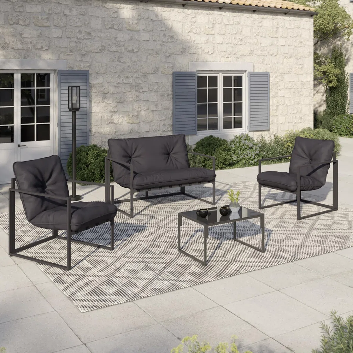 IDMarket - Nairobi Set di mobili da Giardino Bassi a 4 posti in Acciaio Grigio Antracite