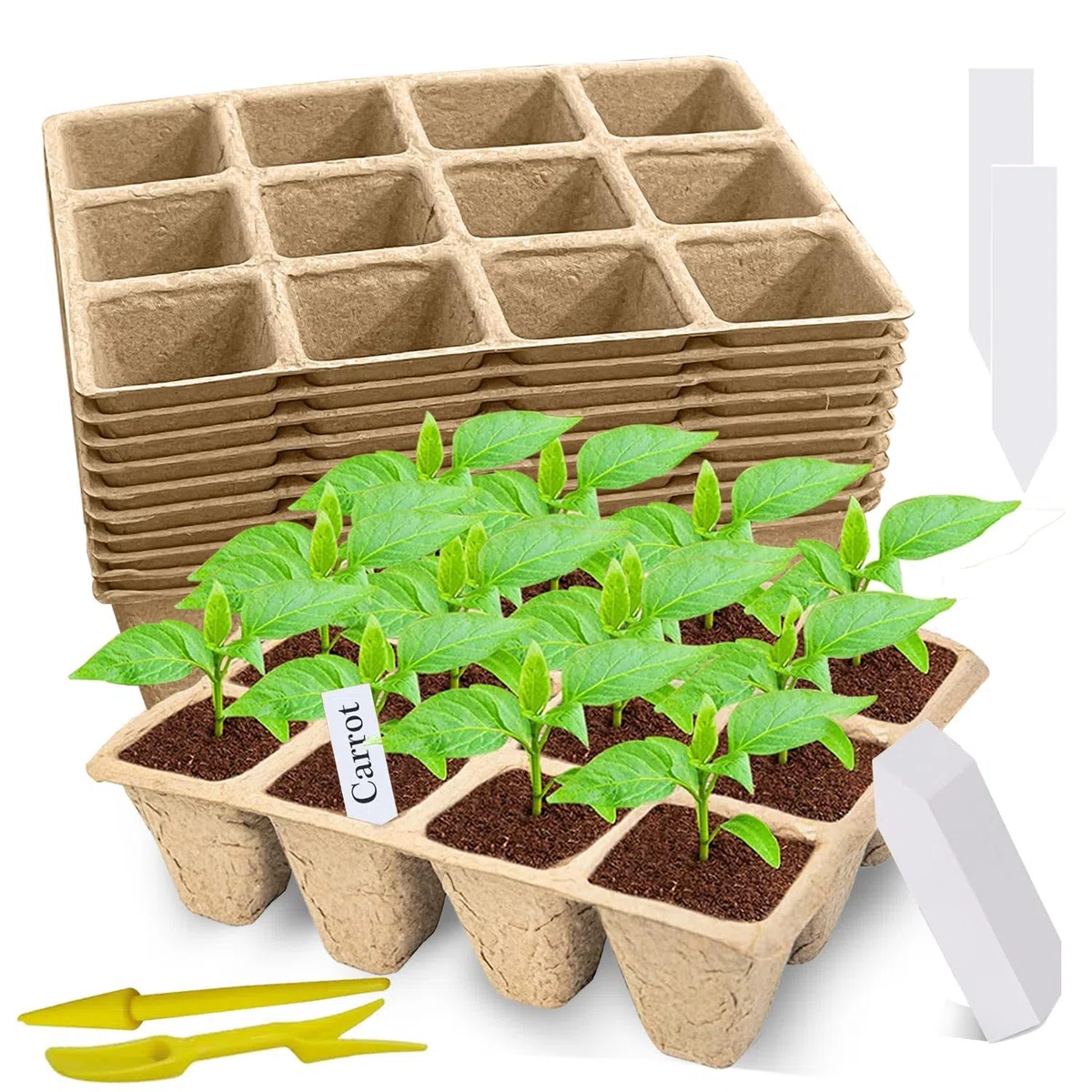 Vassoi per la Germinazione dei Semi, 10 Pezzi Semenzaio Germinazione, Vasetti Biodegradabili per Semina, Vasi da Coltivazione, Semenzaio da Torba con Etichette per Piante e Strumento di Semina