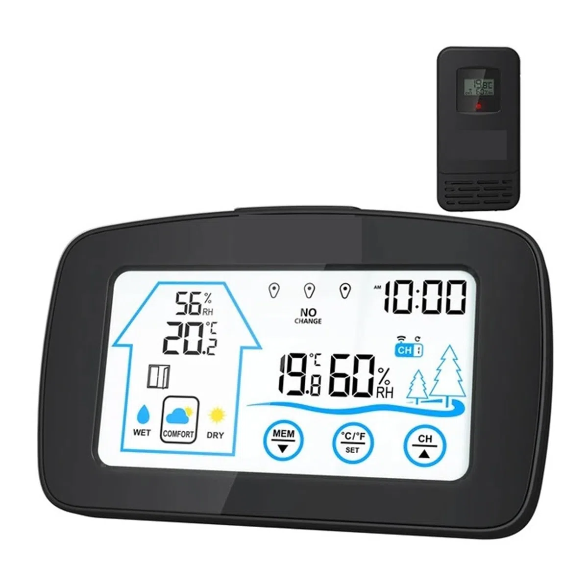 Stazione meteorologica termoigrometrica Orologi Wireless LCD per Interni ed Esterni Orologio da Tavolo con termometro con Temperatura e umidità Sveglia con Snooze
