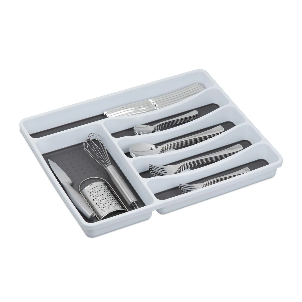 Relaxdays Portaposate da Cassetto, Divisore per Posate, Organizer da Cucina, HxLxP: 4,5 x 33 x 40 cm, Bianco Grigio
