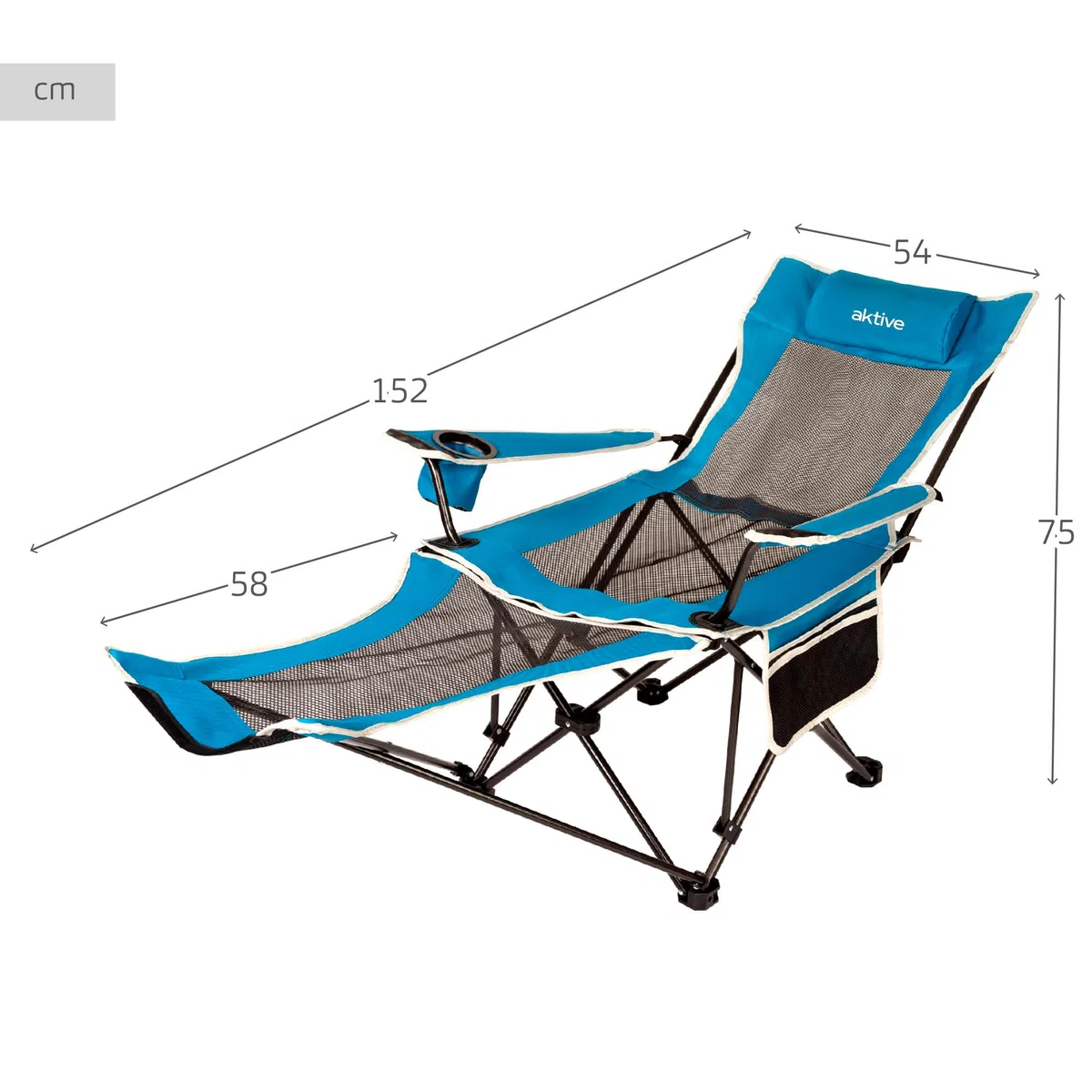 Aktive 63001 - Sdraio da campeggio pieghevole | Poltrona con cuscino e sottobicchiere | Capacità 1 persona | Supporta 110 kg | Lettino da giardino antiribaltamento per esterni
