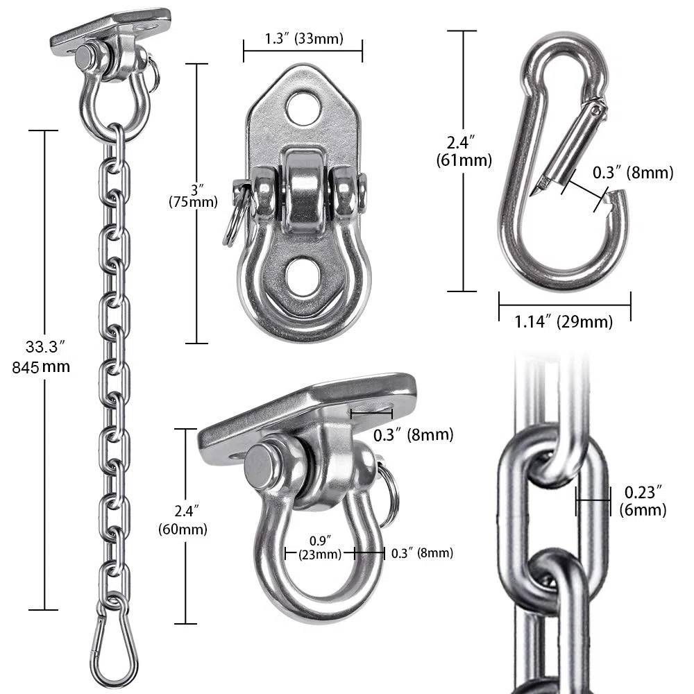 Gancio per Soffitto, Supporto per Sacco da Boxe Fissaggio a Muro con Catena per Sedia Sospesa, Parco Giochi, Altalena, Yoga, Palestra, Sacco Pesante, Hardware per Amaca, 450kg