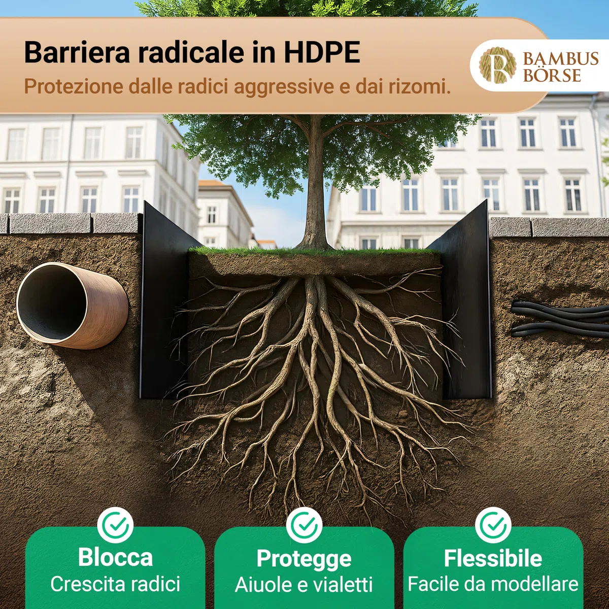 Barriera per Radici - Barriera per rizomi Alta 70 cm, Spessa 2 mm, Lunga 20 m - Realizzata in HDPE di Alta qualità - Barriera per rizomi di bambù - Barriera Anti-Radici