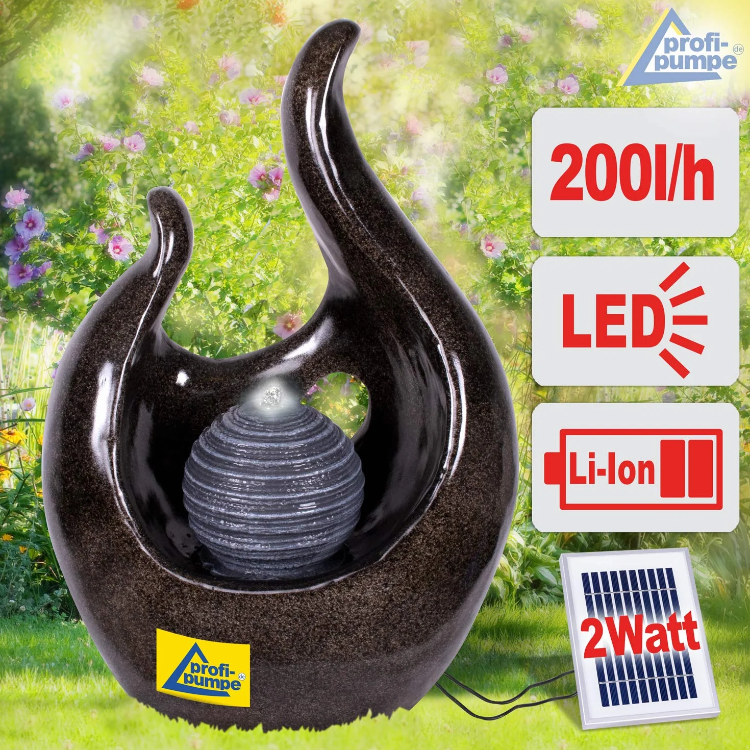Fontana solare da giardino, fontana decorativa a energia solare, a cascata, da giardino, per terrazza, balcone (fontana solare con batteria agli ioni di litio, luce LED)