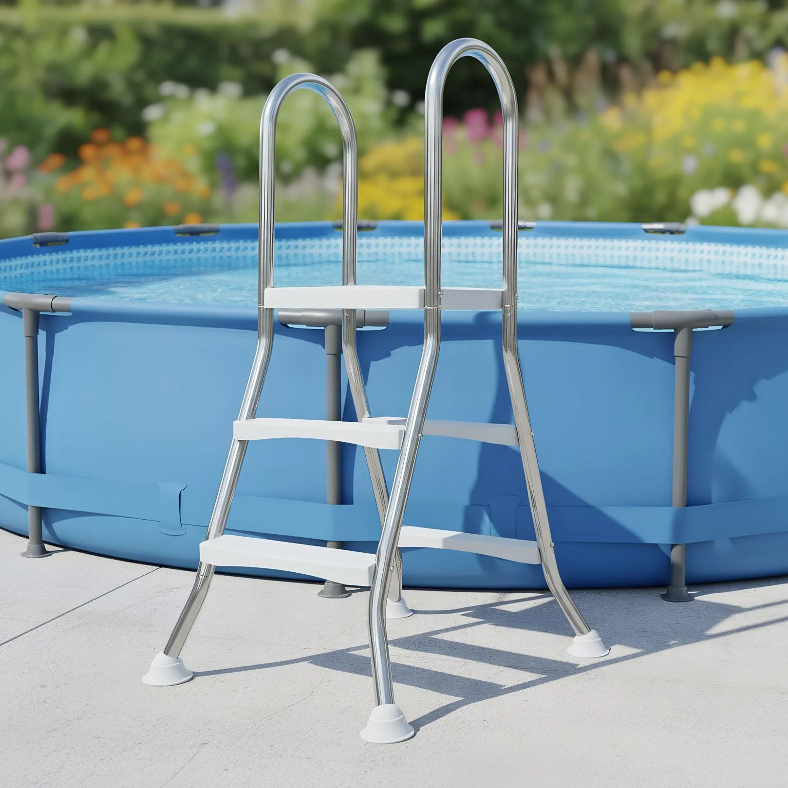 Scala per Piscina in Acciaio Inossidabile a 4+4 Gradini, Struttura a Forma di A per Piscine Fuori Terra, Gradini Antiscivolo, Scaletta per Piscina Resistente Portata 250 kg,85cm