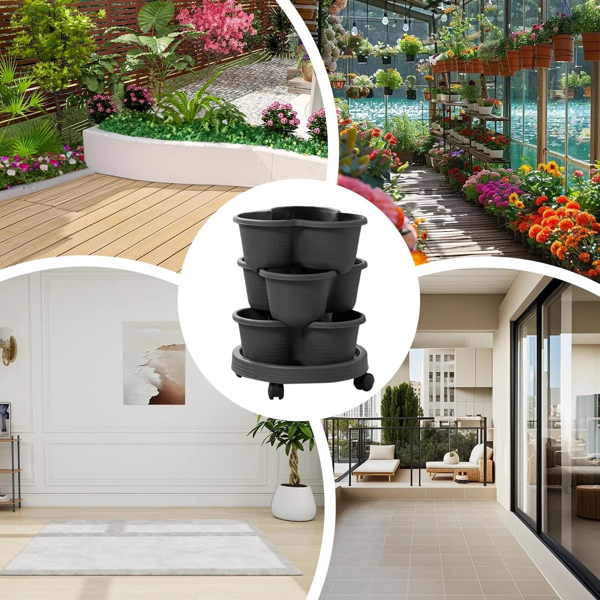Fioriera impilabile per fragole, vaso verticale con di auto-irrigazione, multi-livello salvaspazio con ruote (31,4 x 13,5 cm), per verdure, fiori, piante grasse | Fioriera A Torre Da Giardino Per Uso Interno per Giardinaggio e Coltivazione in Casa Interno