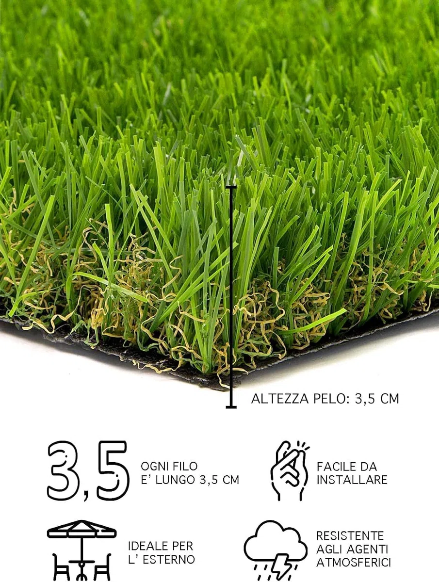 Erba Sintetica Giardino 3.5 Cm Bicolore Effetto Secco Drenante Resistente Uv Terrazzo Balcone Manto Calpestabile 35Mm Prato Sintetico Artificiale - Bicolore - 1X3 MT