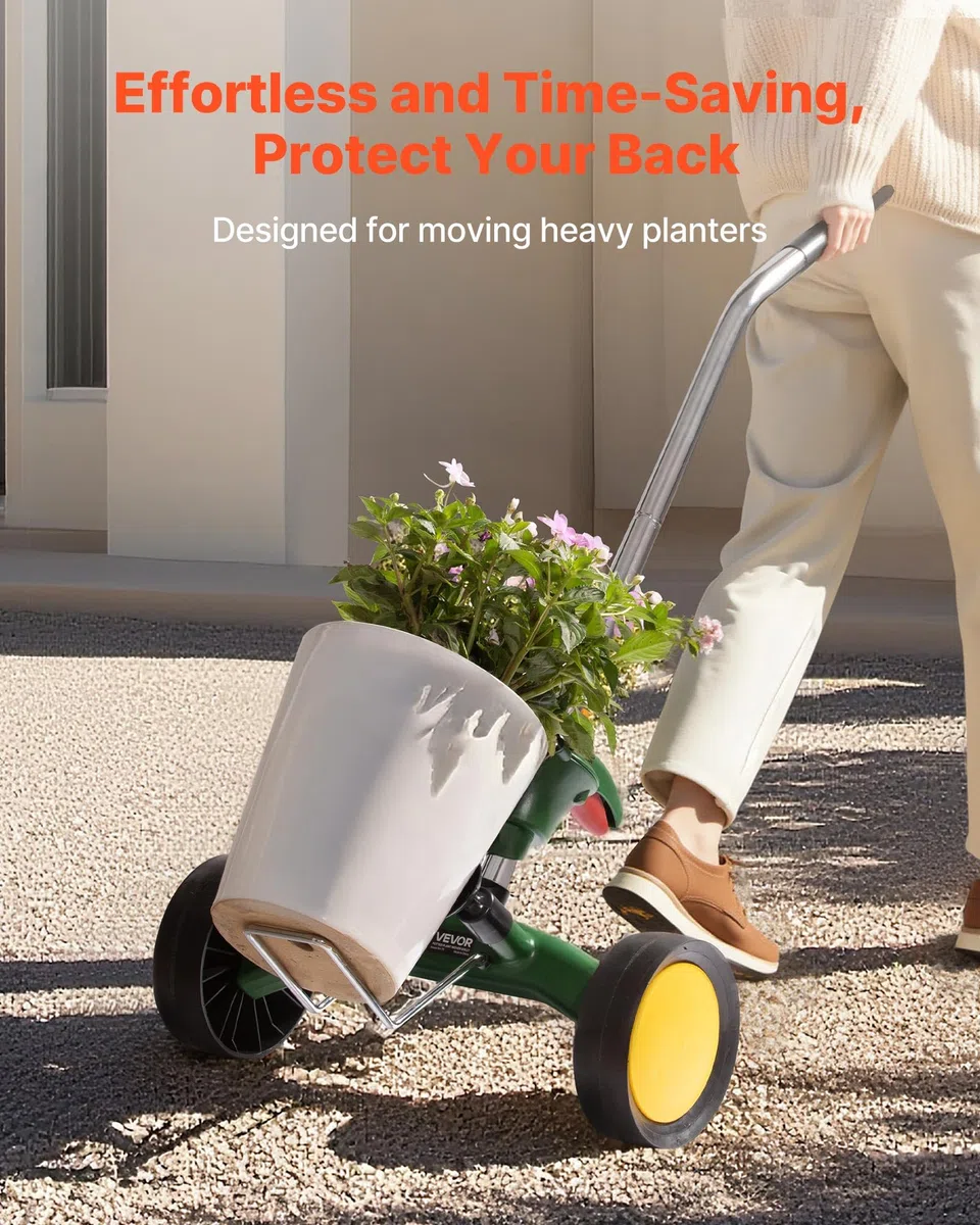 VEVOR Carrello Porta Piante in Vaso da Giardino, Carrello per Traslochi di Vasi Trasporta Piante con Braccio ad Artiglio Regolabile, capacità di Carico 65 kg, per Giardinaggio