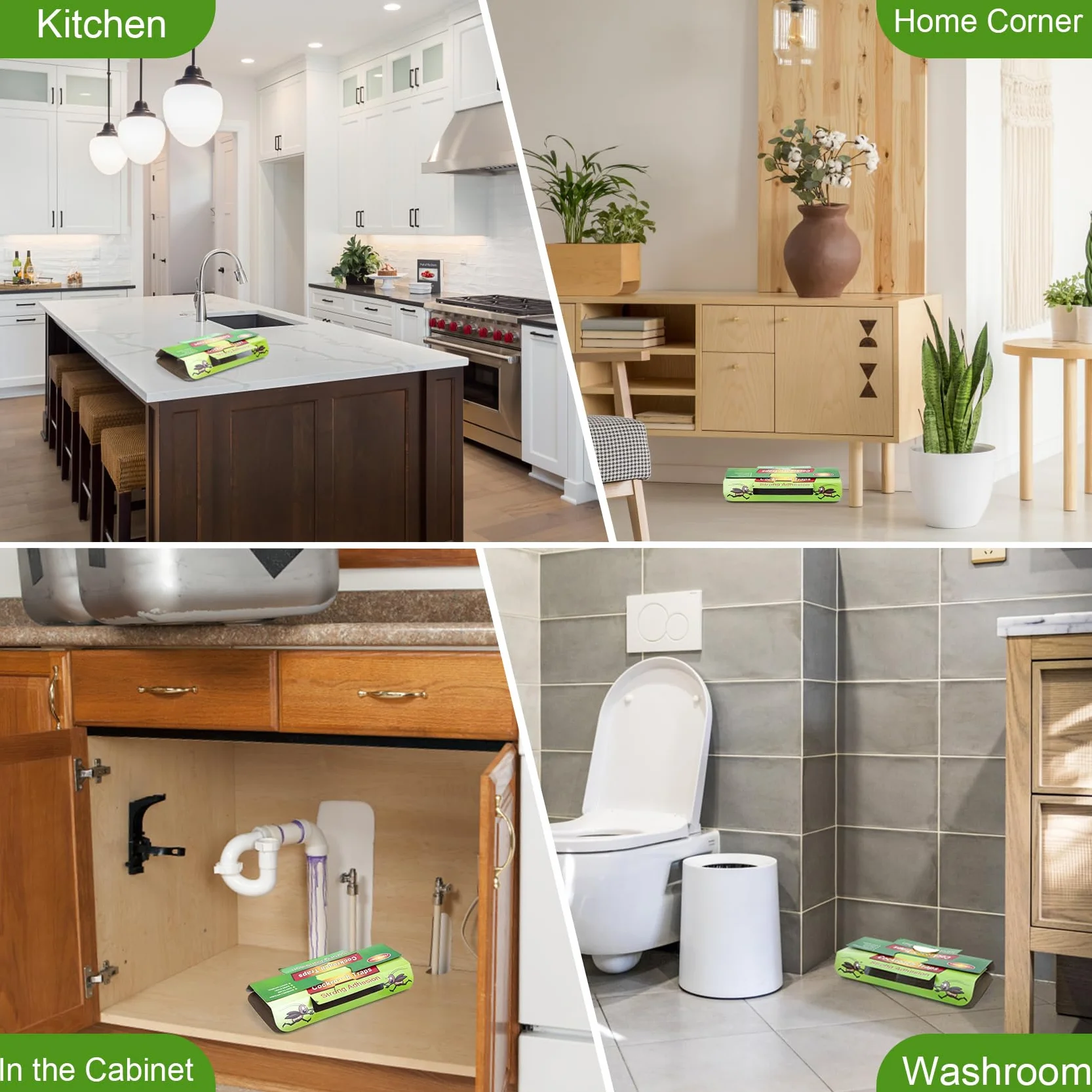 Set di 48 Trappole per Scarafaggi, Prodotto Anti-Scarafaggio Verde, Efficace Contro