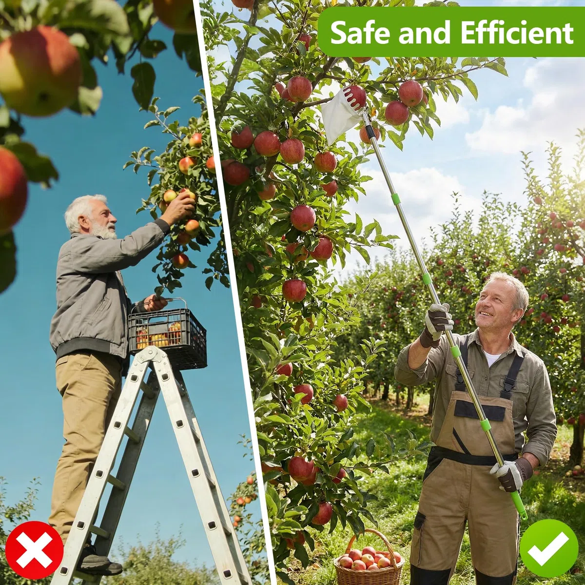 4.2M Raccogli Frutta Telescopico, Regolabile Raccogli Frutta con Palo in Acciaio Inox, Frutta Raccoglitrice Attrezzo Raccogli Frutta per Limoni Mele Pere Arance