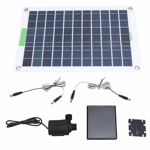 Kit Pompa Acqua Solare, Pannello Solare 100 W 12 V, Portata Massima 800 L/h, Sollevamento 5 Metri, 3 USB, 1 Tipo C, Interfaccia CC per Pannello Solare, 3 Box Batterie, Piscina e Giardino