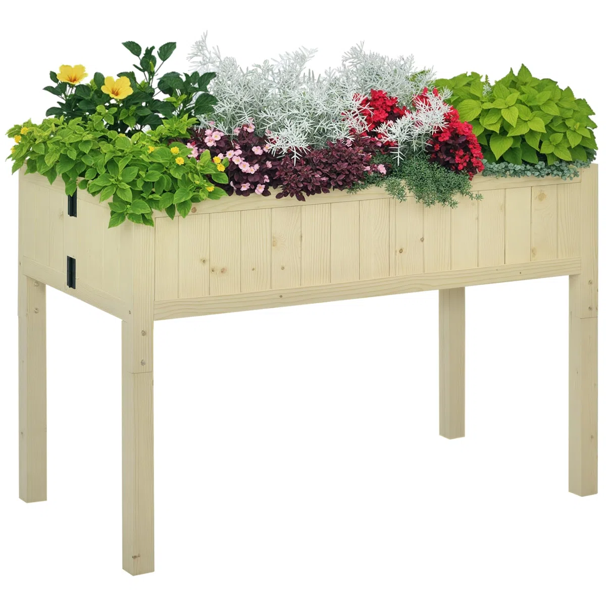 Outsunny Letto per Orto Rialzato Pieghevole, Fioriera da Esterno Rialzata in Abete con 4 Fori di Drenaggio, per Giardino Terrazza Balcone, 115x56x76 cm, Color Legno