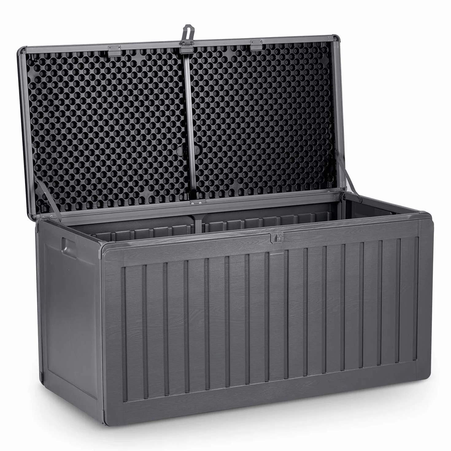 Contenitore da giardino, capacità 270 l, resistente alle intemperie, con coperchio, 109 x 51,5 x 55 cm, colore: grigio
