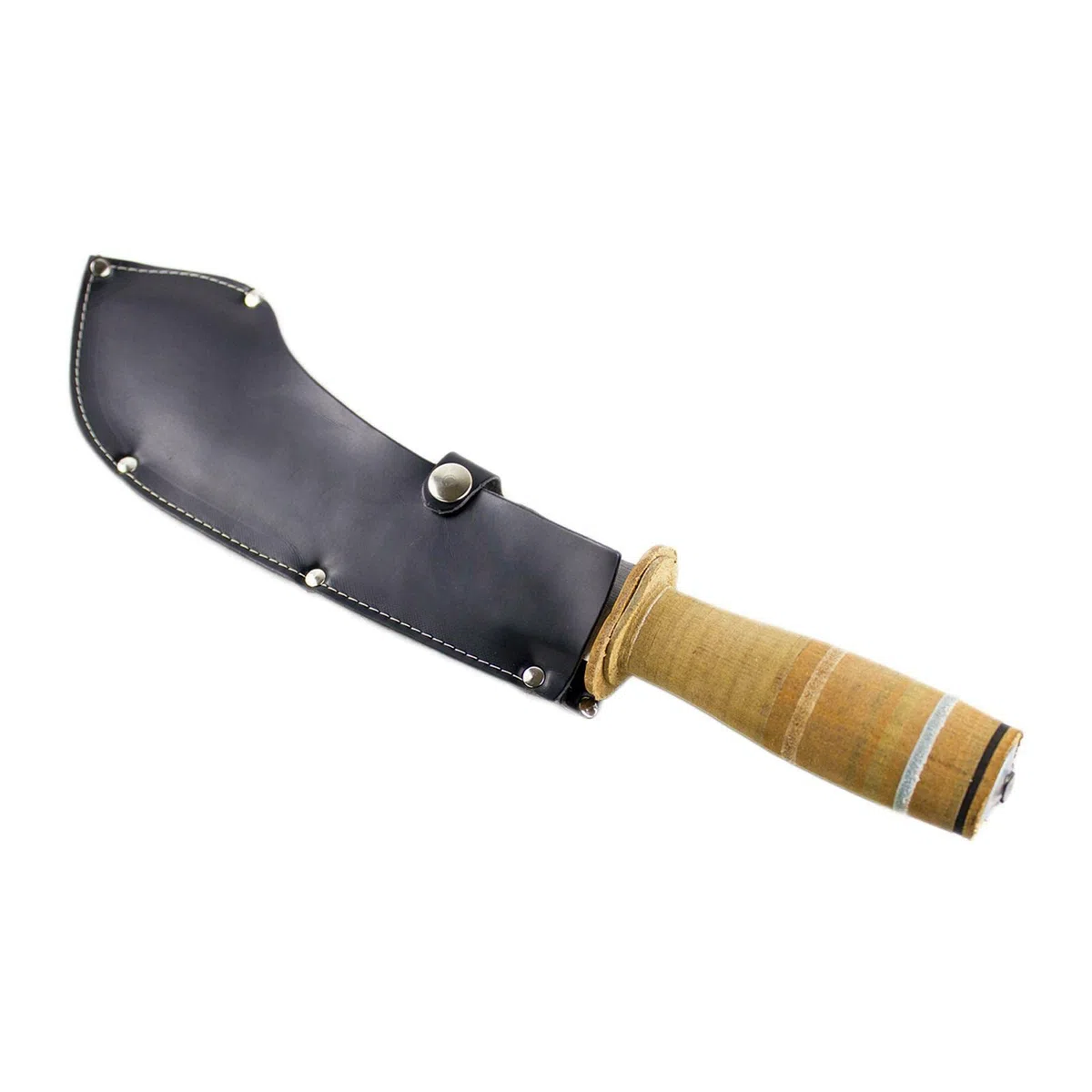 Machete per Caccia al Cinghiale con Fodero in Cuoio - Lama in Acciaio Pesante, Manico Ergonomico in Legno, Lunghezza 35 cm - Resistente e Affilato (Art. 317P Machetino per cinghiale)