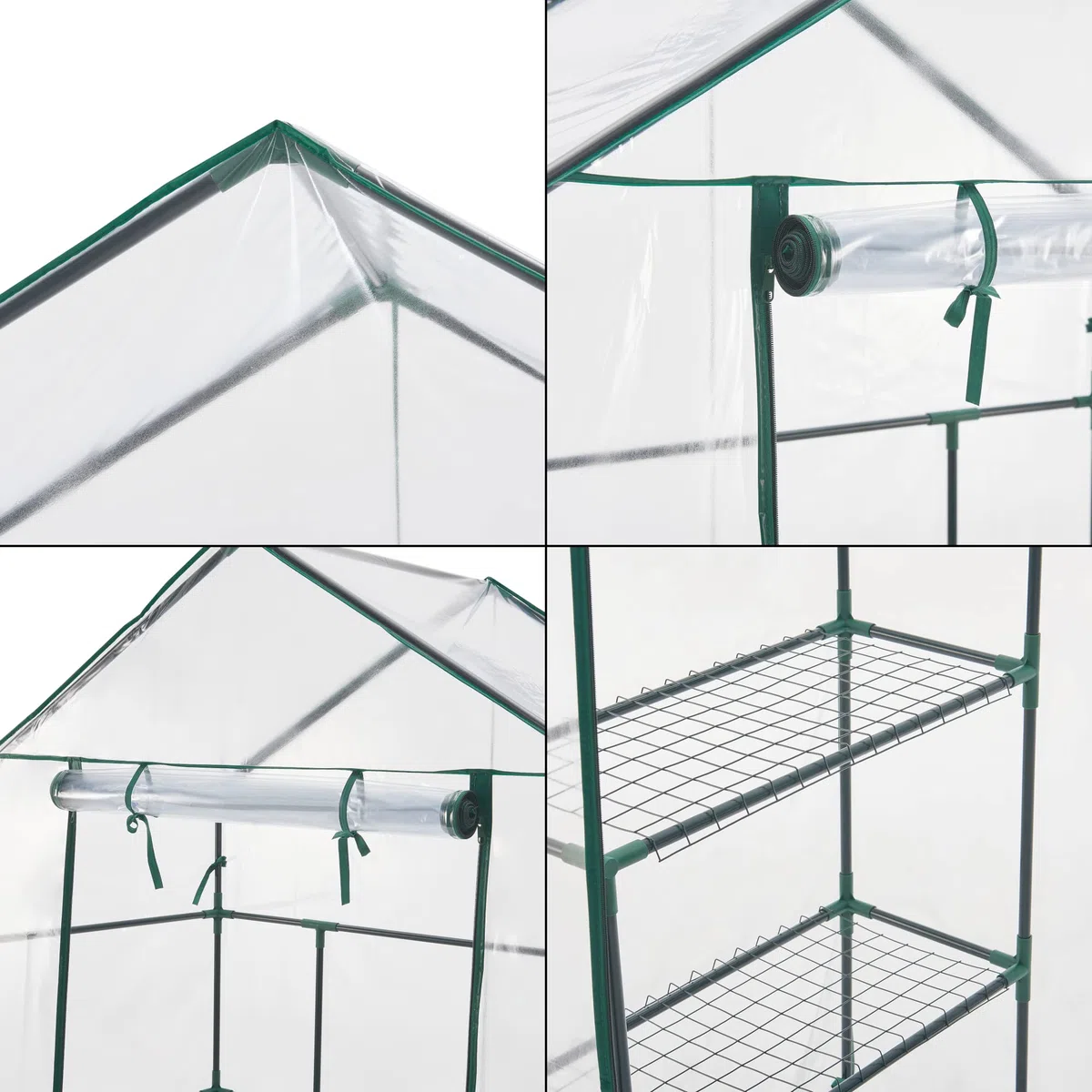 [en.casa] Serra da Giardino con Scaffali a 4 Ripiani Struttura in Acciaio Copertura in PVC Trasparente Porta con Chiusura a Zip Serra a Casetta per Piante Orto 195x140x73 cm