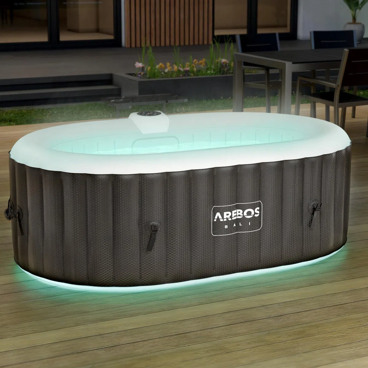 Arebos Vasca idromassaggio con illuminazione a LED | Gonfiabile | Indoor & Outdoor | 190x120 cm ovale | 2 persone | 90 getti di massaggio | con riscaldamento | 550 litri | Incl. copertura | Bubble Spa
