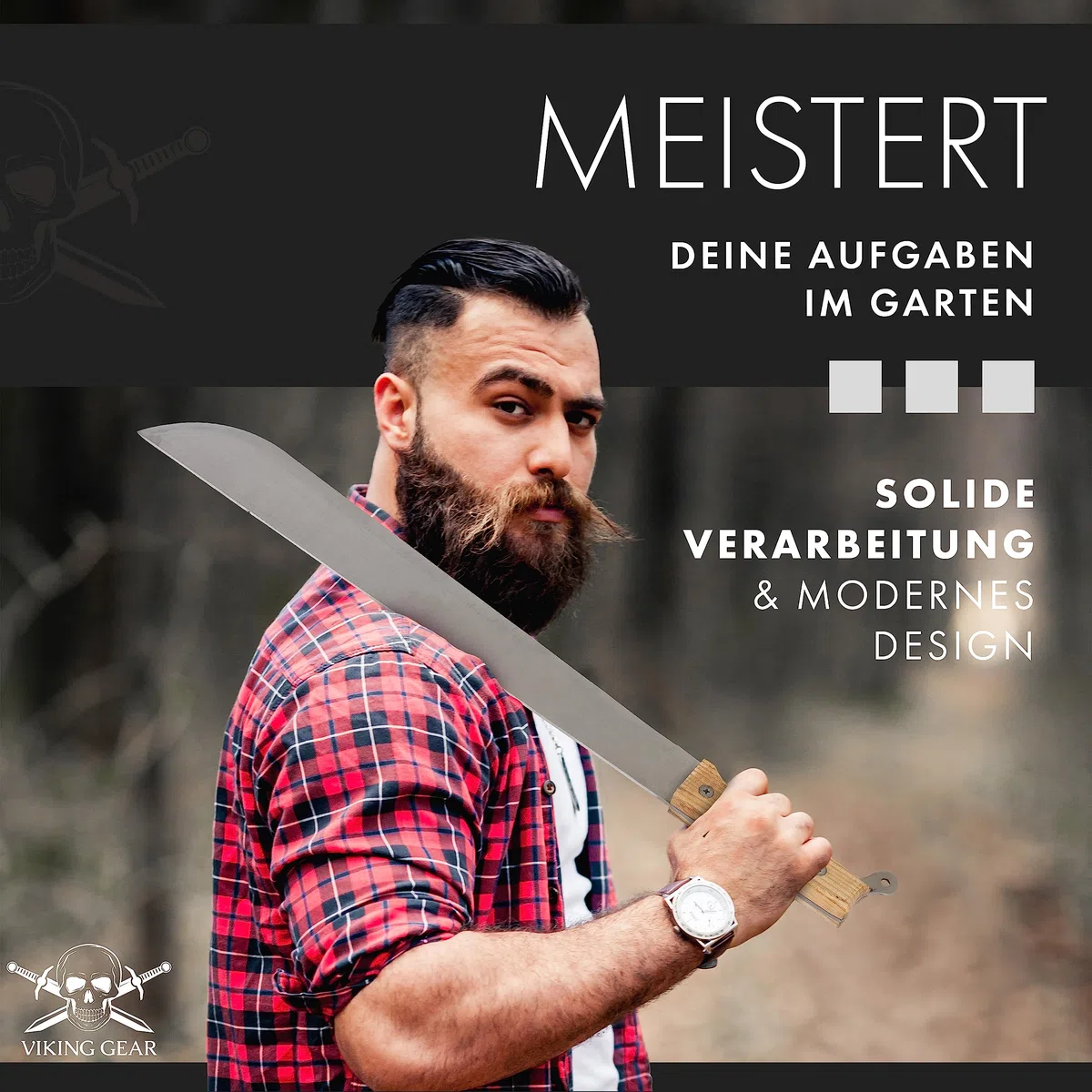Grande machete davvero affilato, lama Full Tang in acciaio inossidabile con manico in legno avvitato in 3 punti - Lunghezza totale del machete 55 cm